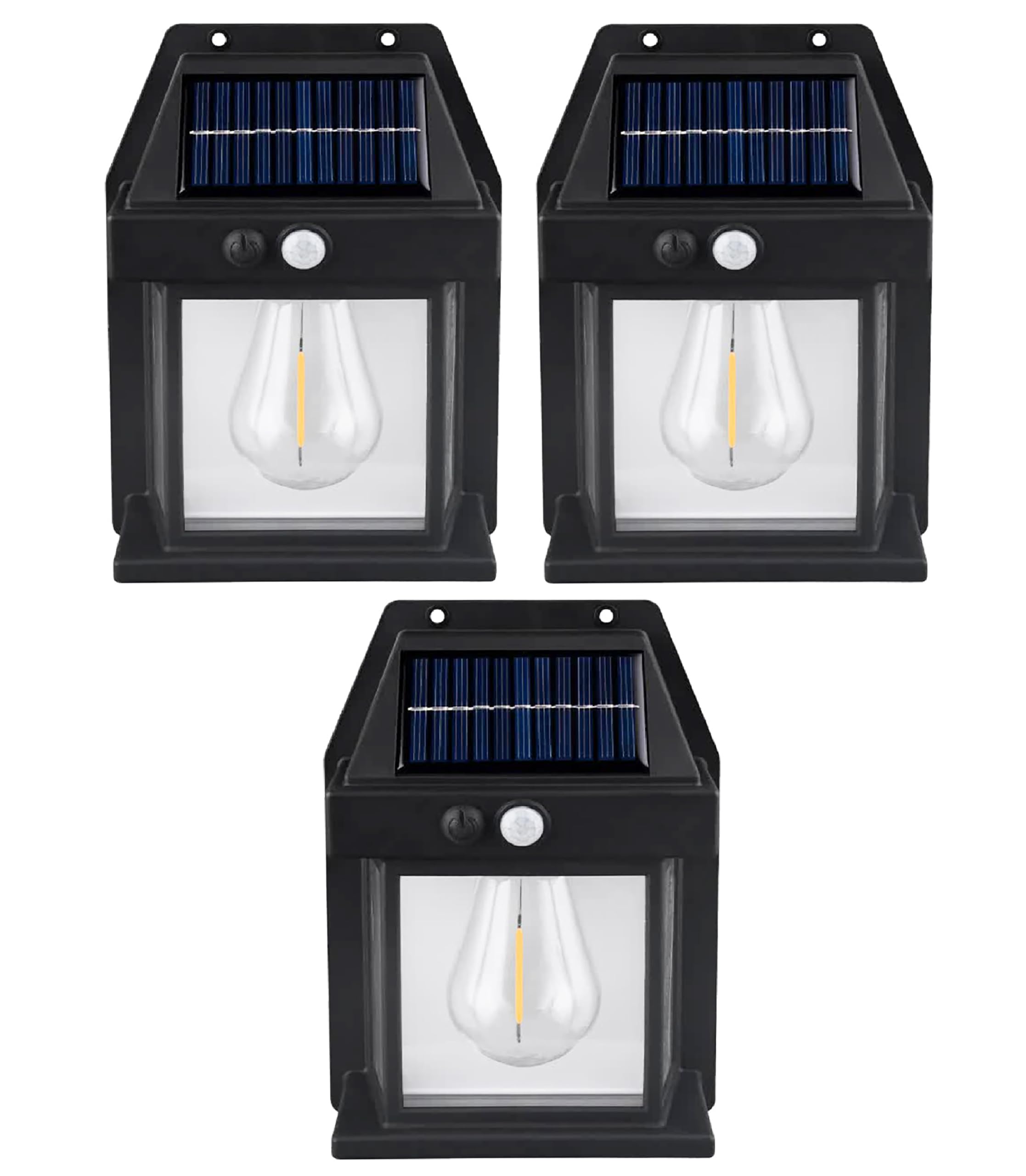GLUN® Outdoor Solar LED Tungsten Wire Light Lamp Wireless Motion Sensor with IP65 Protection, Water & Dustproof with Wide Angle Lighting Pack of 3