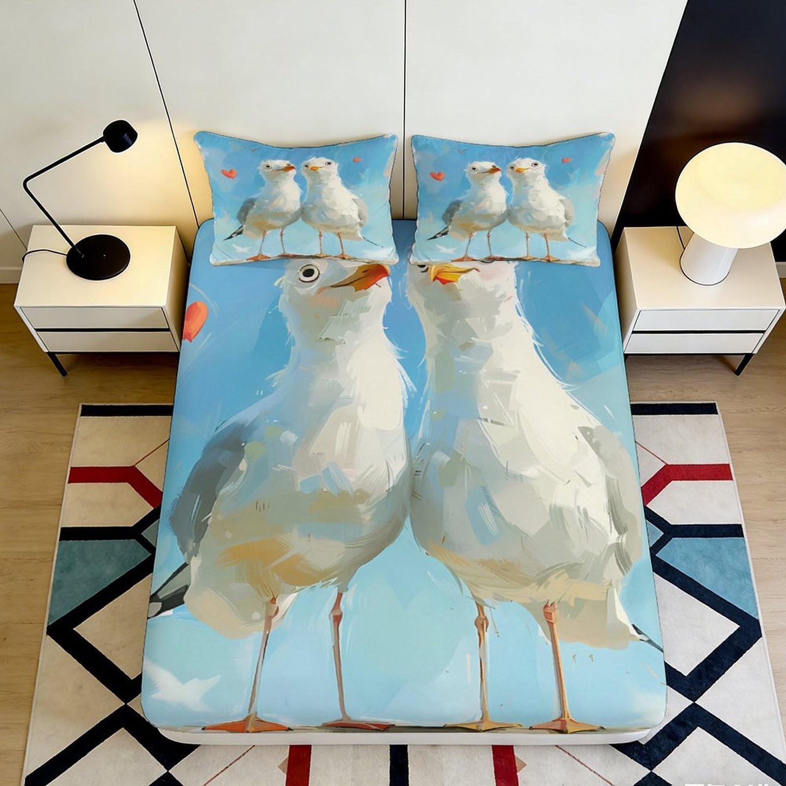 Pnayamiorkfel Style-4 3D Printed Seagull Art Fitted Sheet Microfiber Soft Decor Bird Pattern Mattress Cover Bedroom Dorm 90X200x25cm