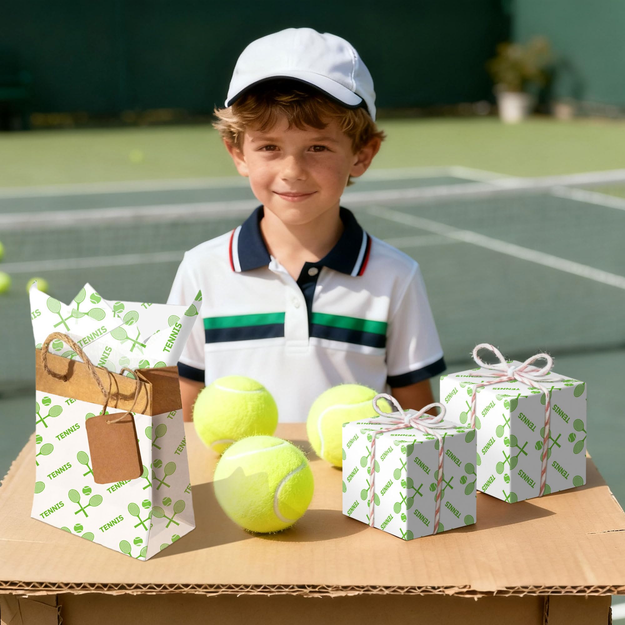Roaring Good Time papel de envoltorio tenis papel de regalo tenis impresión deportiva paquetes envoltorio deportivo regalos papel artístico pelotas tenis para cumpleaños celebraciones deportivas