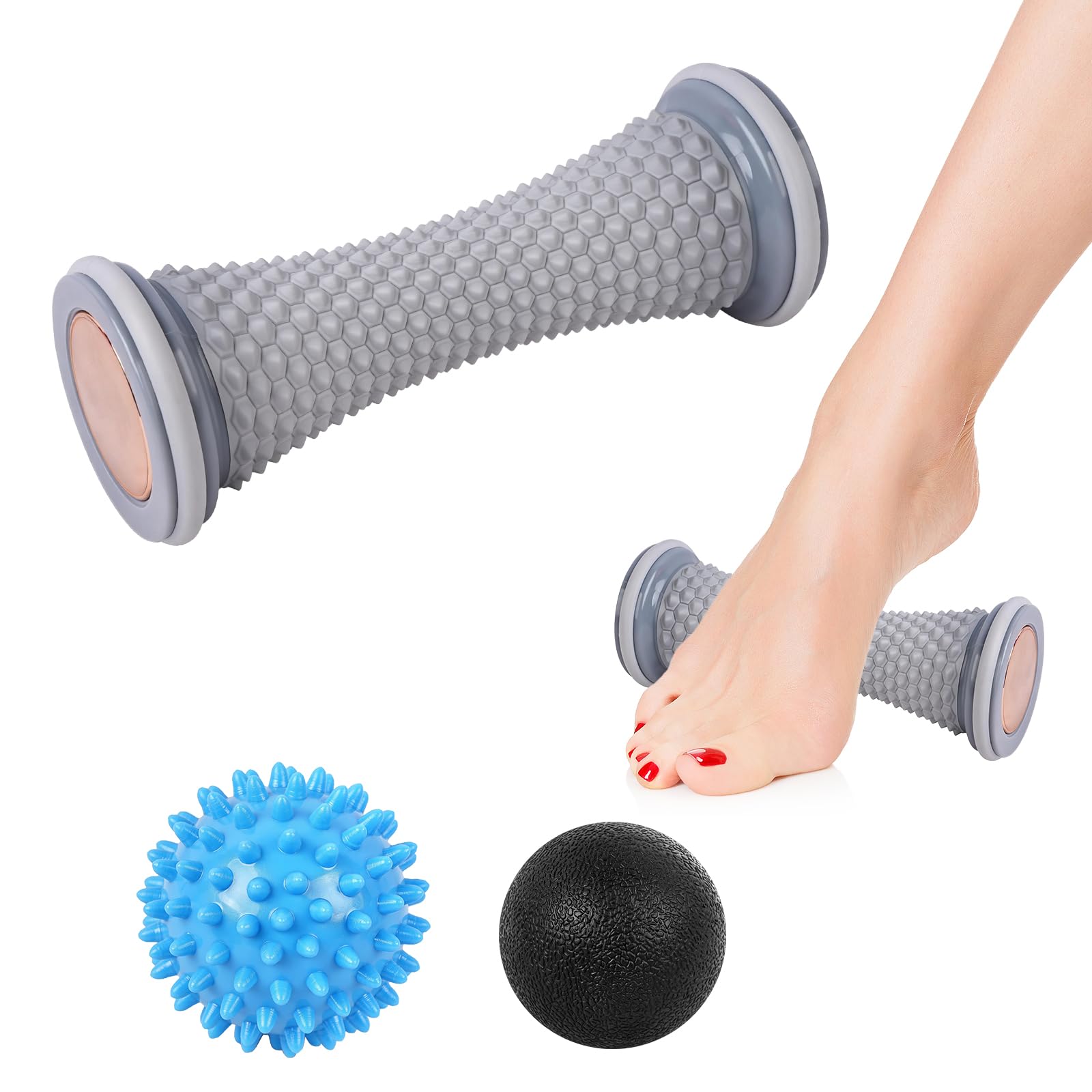 WOVTE Massage Lacrosse Ball for Sore Muscles, Shoulders, Neck, Back, Foot, Body, Deep Tissue, Trigger Point, Muscle Knots, Yoga and Myofascial Release (Blue) (Gray Blue Black)