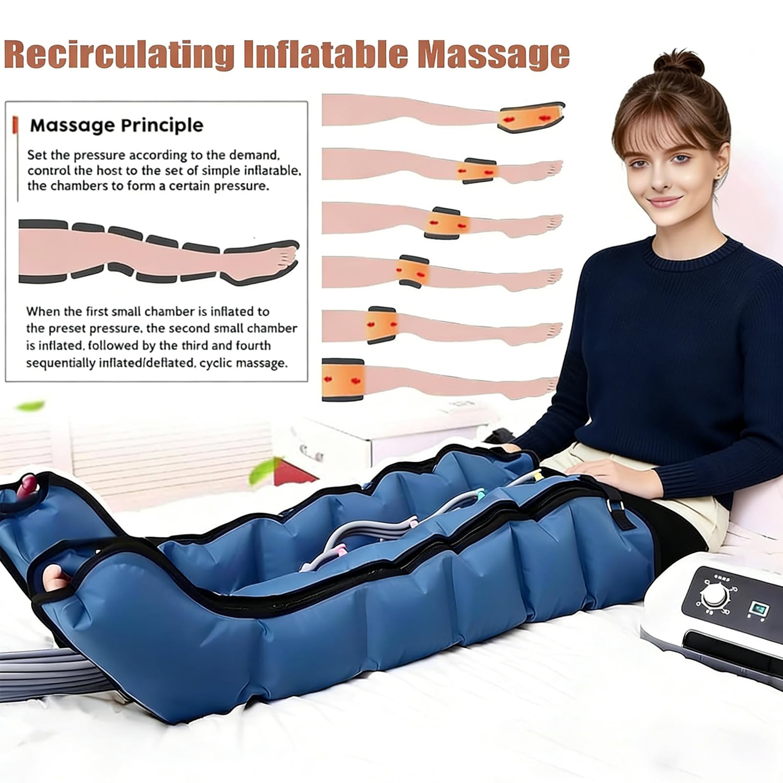 Macchina per Pressoterapia a Casa︱ Body Pressoterapia Gambe E Pancia L︱Pressoterapia Linfodrenaggio Total︱ 6 Camere d'Aria Linfodrenaggio Braccia Macchinario