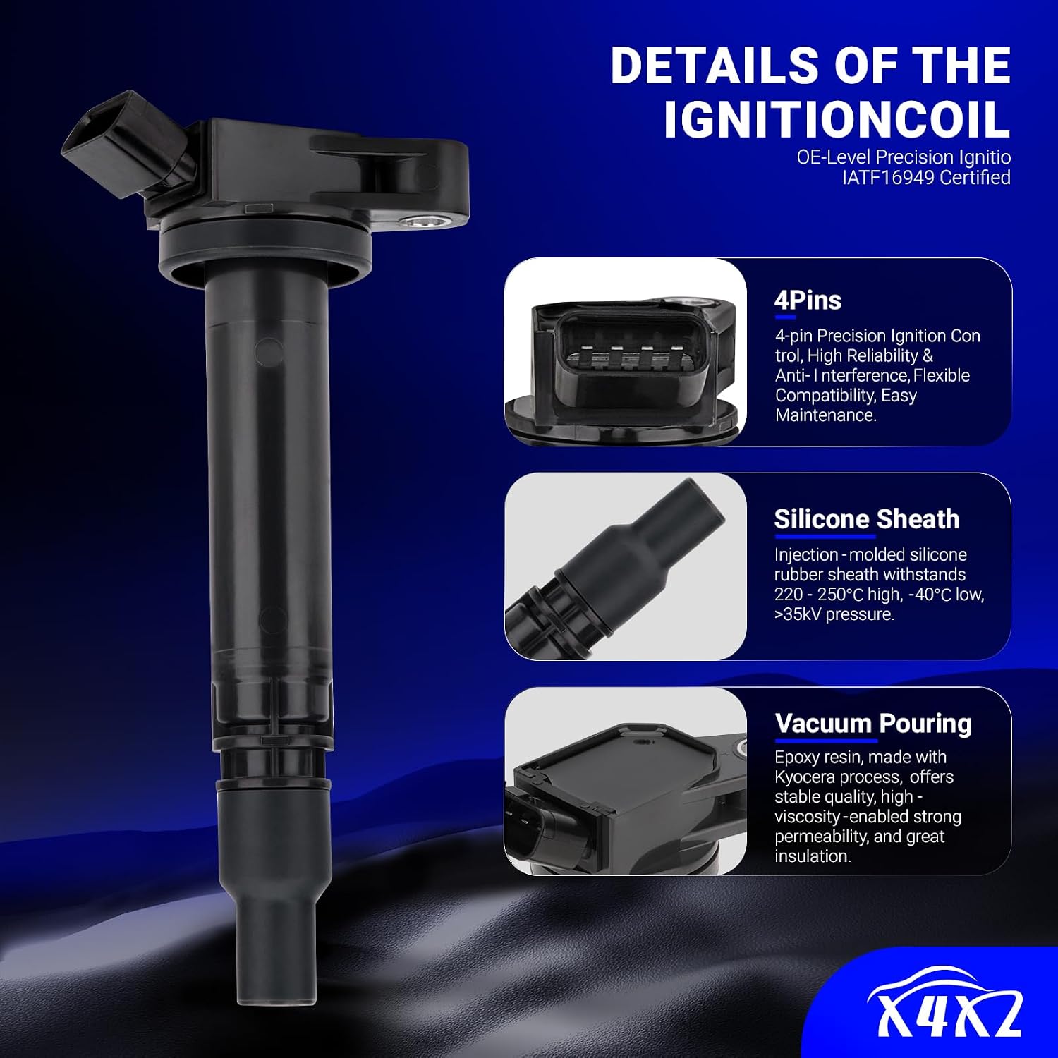 UF507 Ignition Coil & 4503 Double Iridium Spark Plug For 2011-2019 TOYOTA Camry Highlander RAV4 Sienna Venza Tundra/Lexus ES300h NX300h/Scion TC 2.5L L4 Replaces#UF487