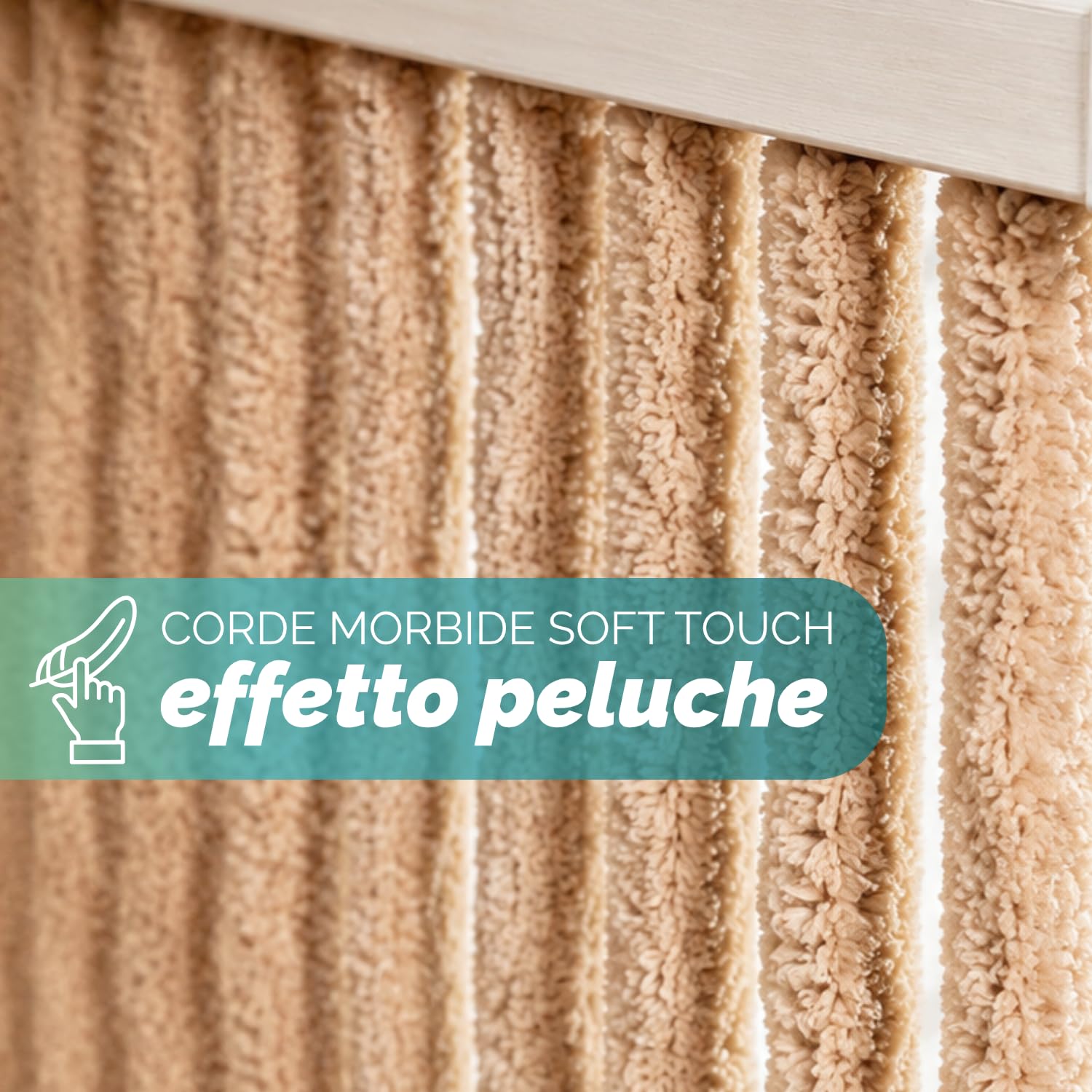 PALUPLUS Tenda a Corda Effetto Peluche Antimosche, misura 90x220 cm, tenda per porte e finestre, moschiera a pannello, 36 catenelle a caduta, zanzariera per insetti -8805F -1,2 (Beige)