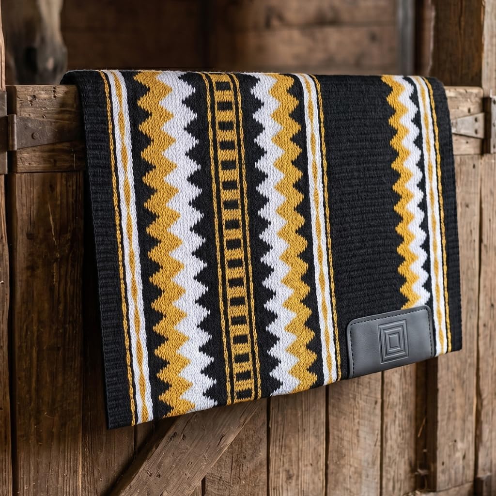 Western Show Saddle Pad/Blanket for Horses - Handmade Wool Saddle Blanket with New Zealand Design, Thick, Durable & Comfortable for Horse Riding (36” L x 40” W x 1) M64