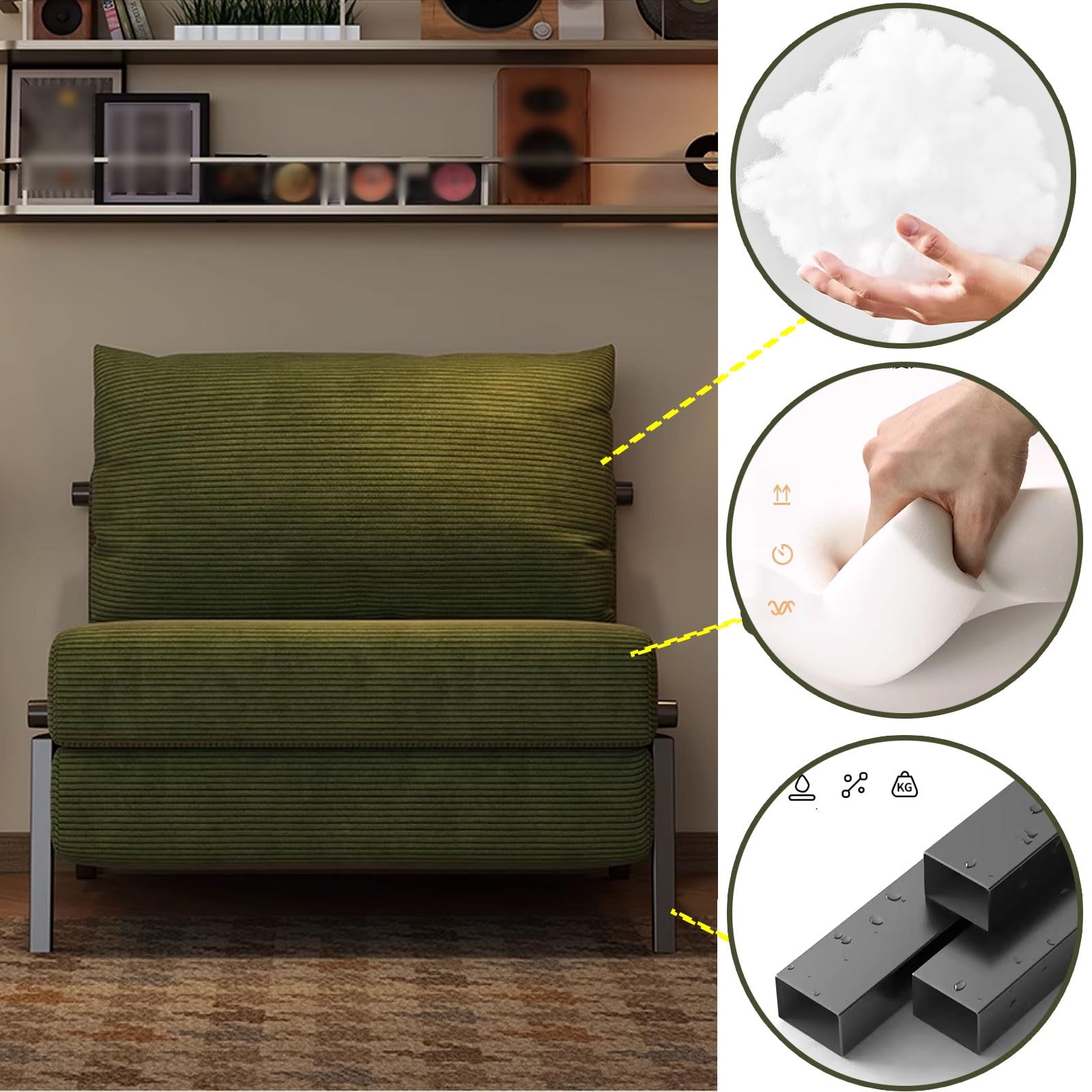 Sofa rozkładana sofa krzesło łóżko - 3 w 1 sztruksowa kanapa do małej przestrzeni, salonu i mieszkania