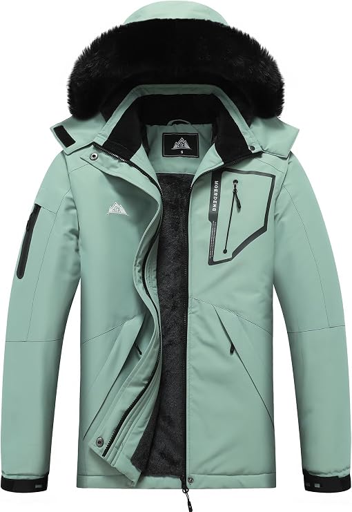 MOERDENG Women's Waterproof Snow Ski Jacket - Warm Winter Coat Insulated for Snowboarding, Mountain Hiking