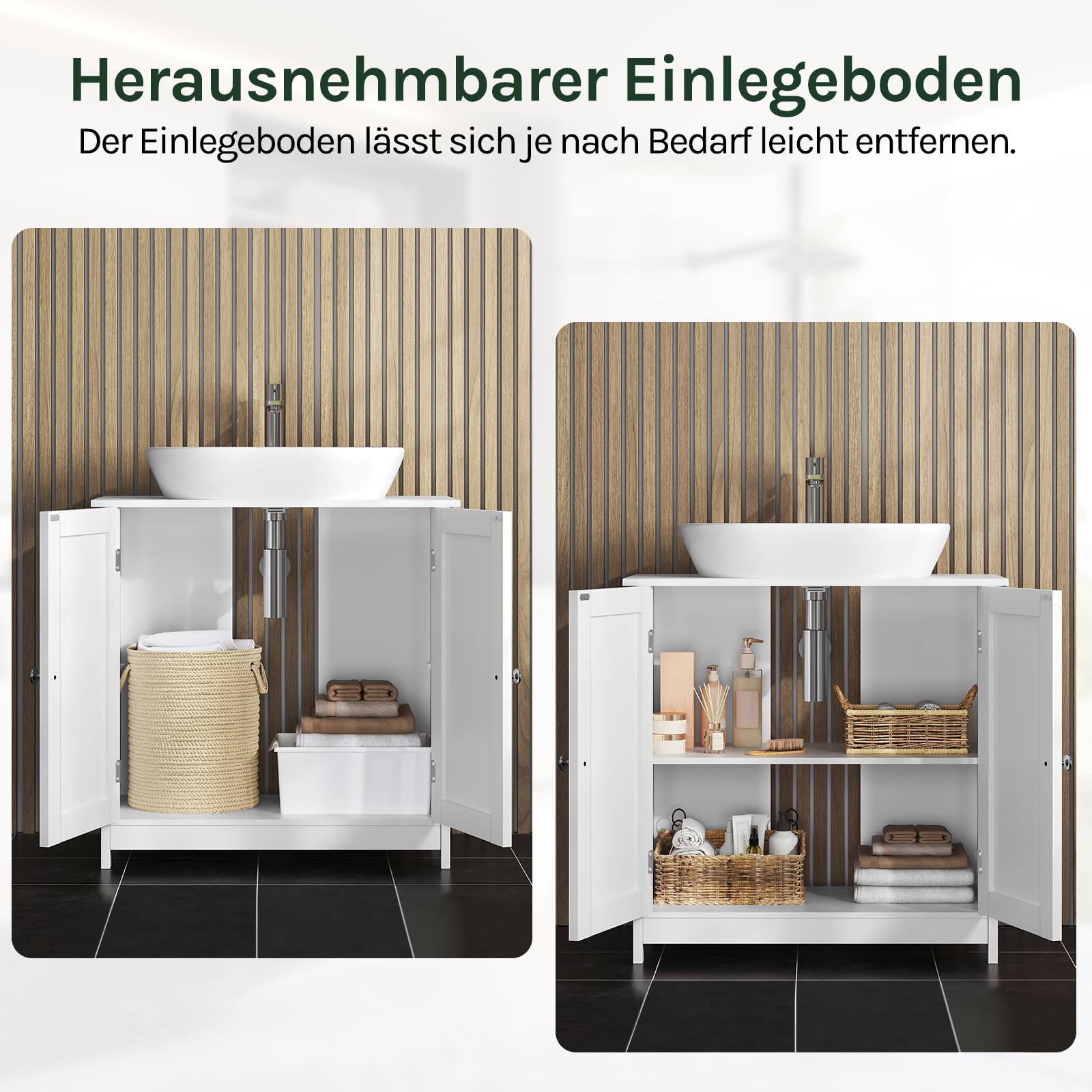 WOLTU Waschbeckenunterschrank, Unterschrank Waschbecken, Waschtischunterschrank, Badunterschrank, Weiß, 60x30x60 cm