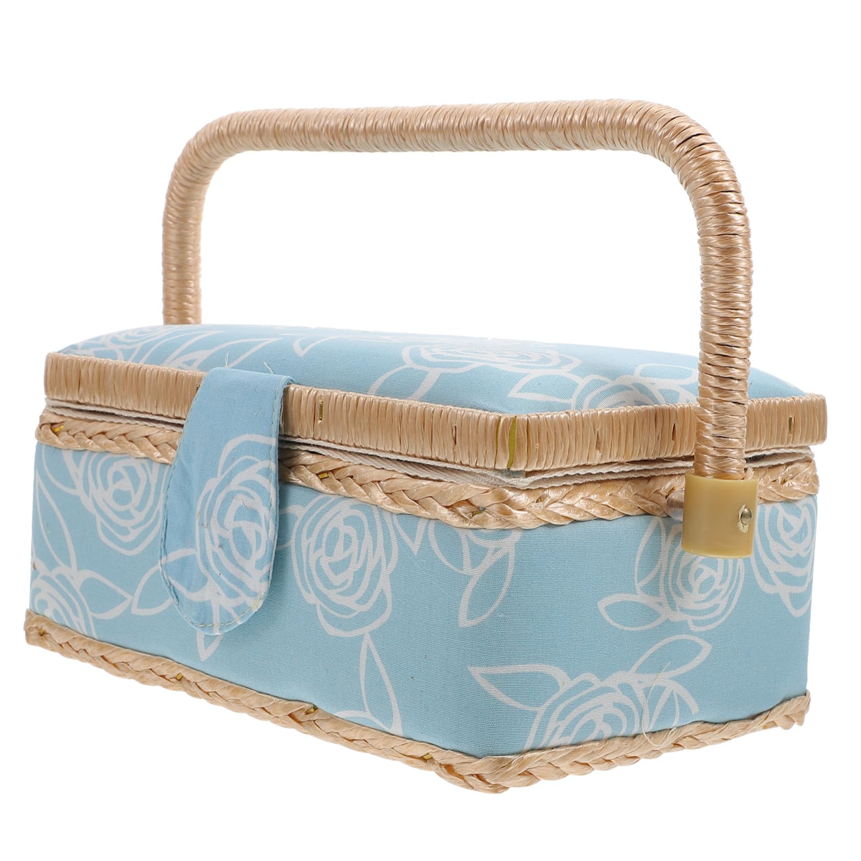 Caja de Costura de Poliéster Azul, Portátil Gran Capacidad para Guardar Hilos y Accesorios en Salón o Dormitorio
