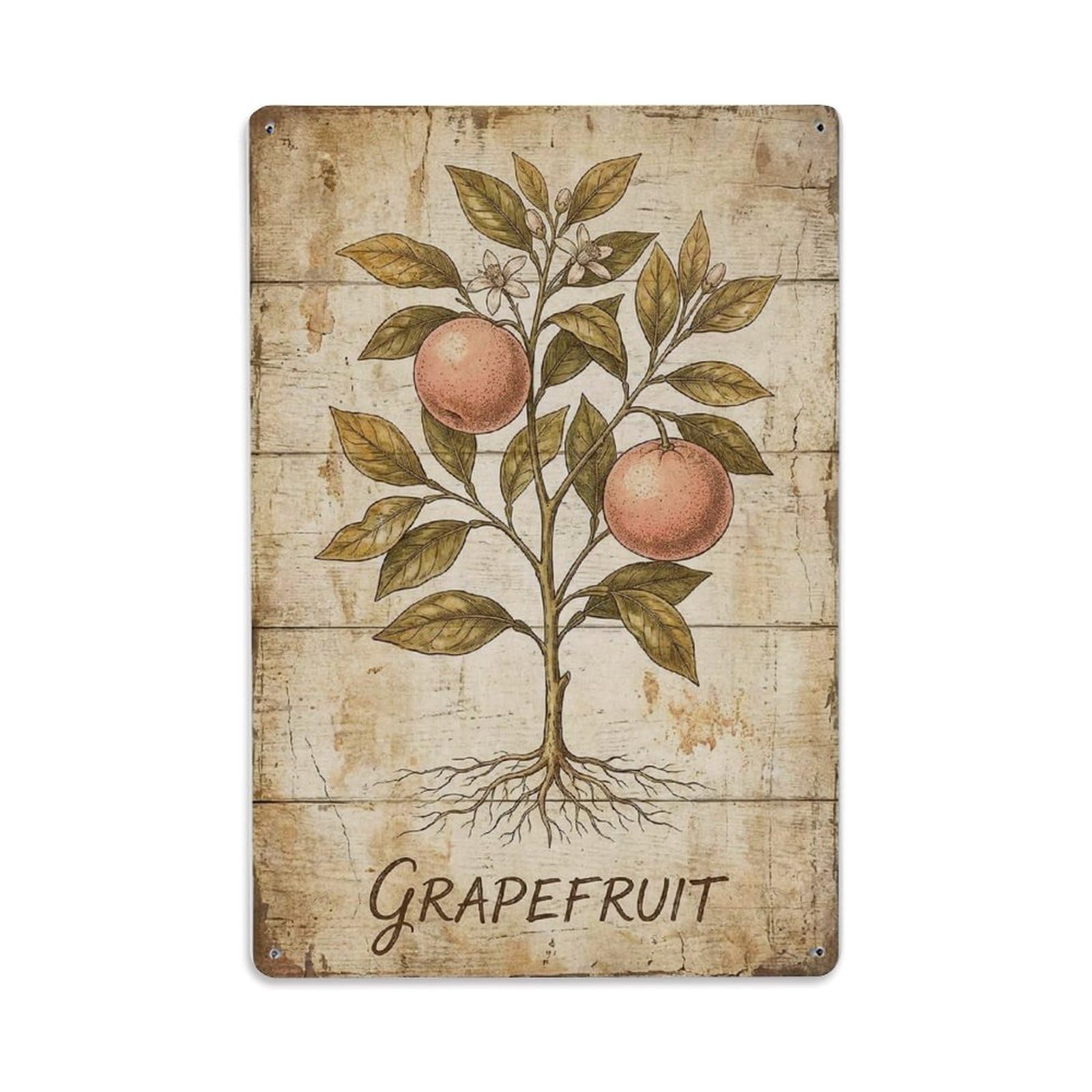 Grapefruit Citrus Fruit 1 Vintage Metal Tin Sign Plaque Wall Decor for Cafe, Club, Garden Metal Poster 8x12Inch