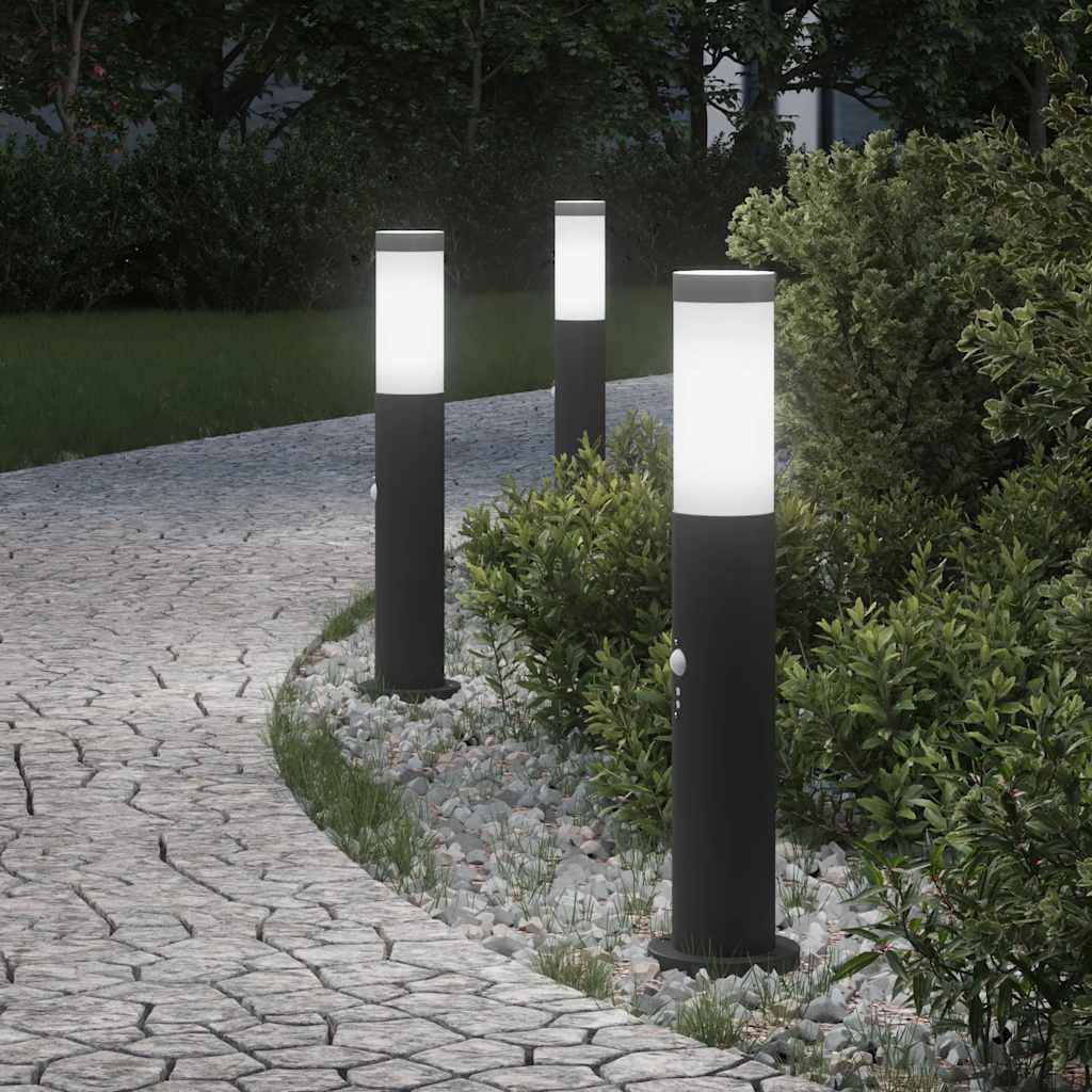 Lampada a colonna con sensore, 50 cm, in acciaio inox, IP44, lampada da terra per esterni con sensore di movimento PIR, attacco E27, resistente alle intemperie, moderna, per giardino