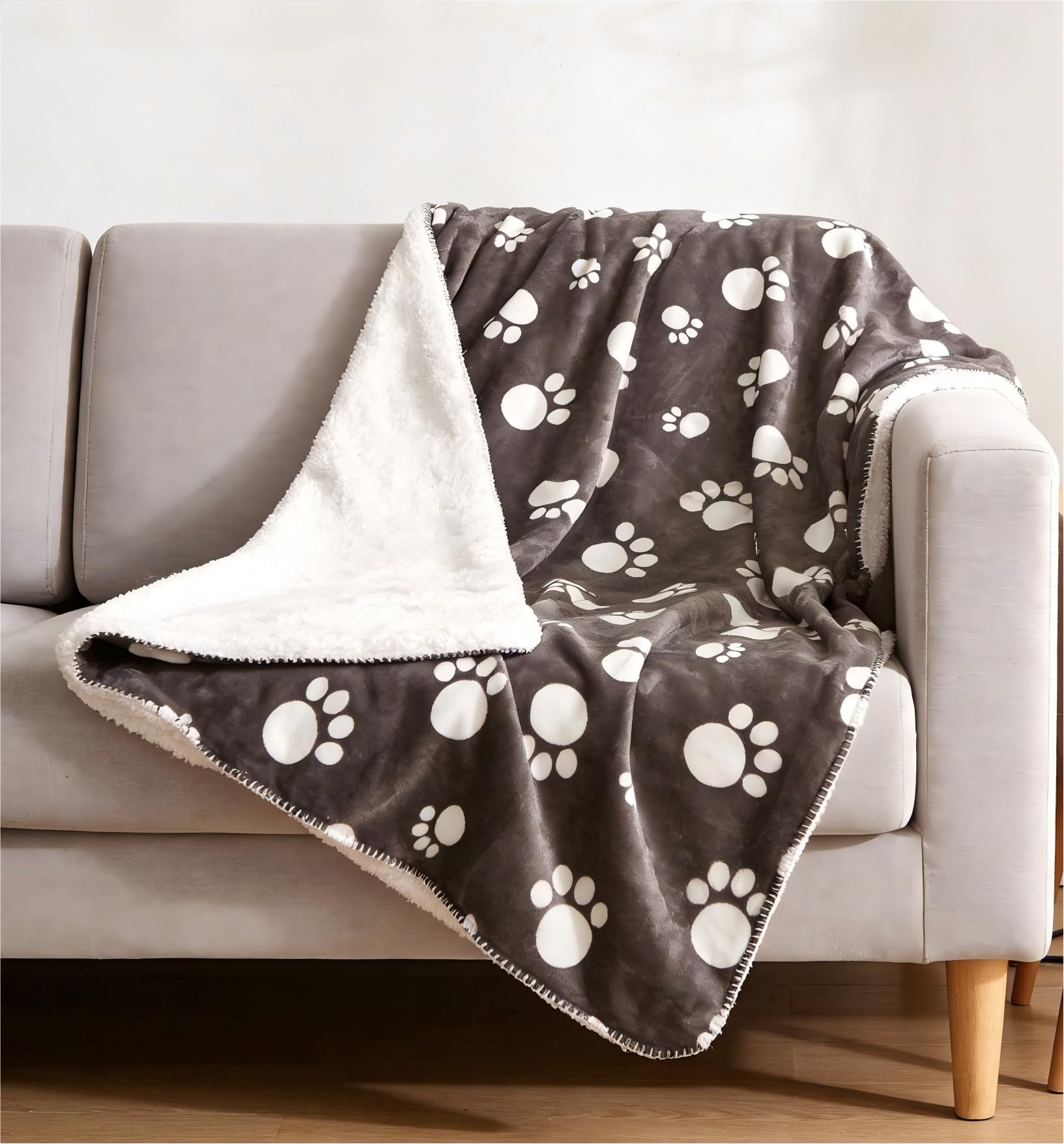 Couverture imperméable pour chien et chat - Avec motif de pattes - Lavable - Polaire Sherpa - Pour canapé, lit, extérieur, couvre-lit, canapé, housse de canapé, 200 x 150 cm