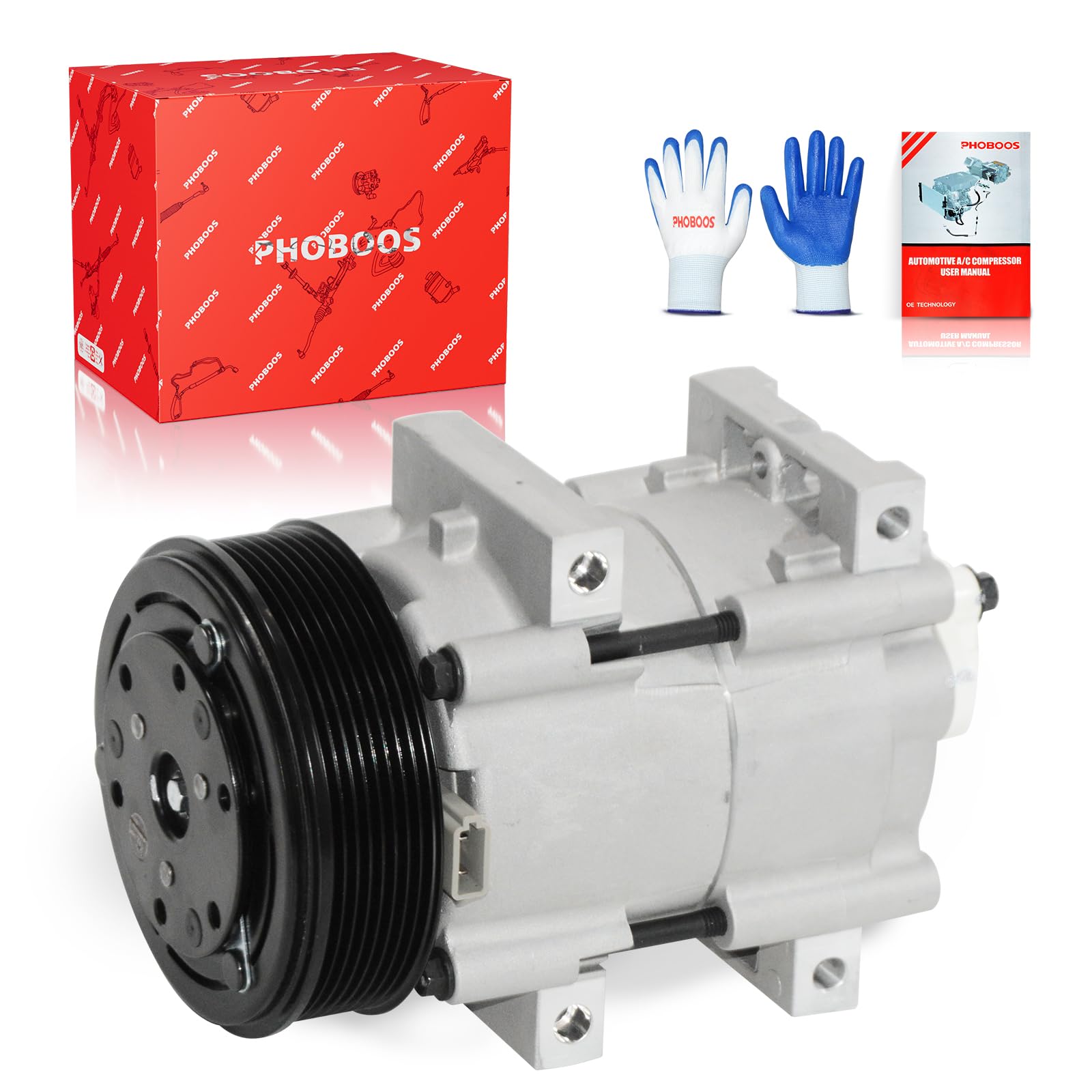 Photo 1 of PHOBOOS A/C compressor with Clutch Compatible with Ford F-250 1990-1996, F-350 1993-1997, F-Super Duty & More, Fast Cooling, Low Noise, Easy Installation, Ref. CO-35109C,58150