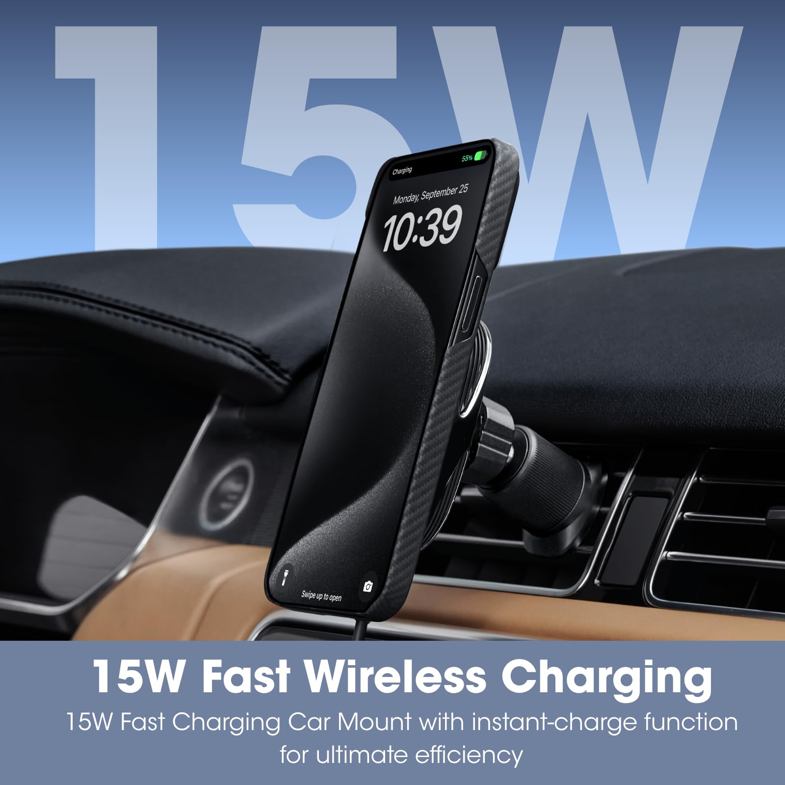 pitaka Per Qi2 MagSafe Car Mount Charger con funzione NFC, rotazione a 360° | Compaitble - Supporto magnetico per telefono da auto, 15 W, con MagSafe e iPhone 17/16/15/14/13 Series, presa d'aria