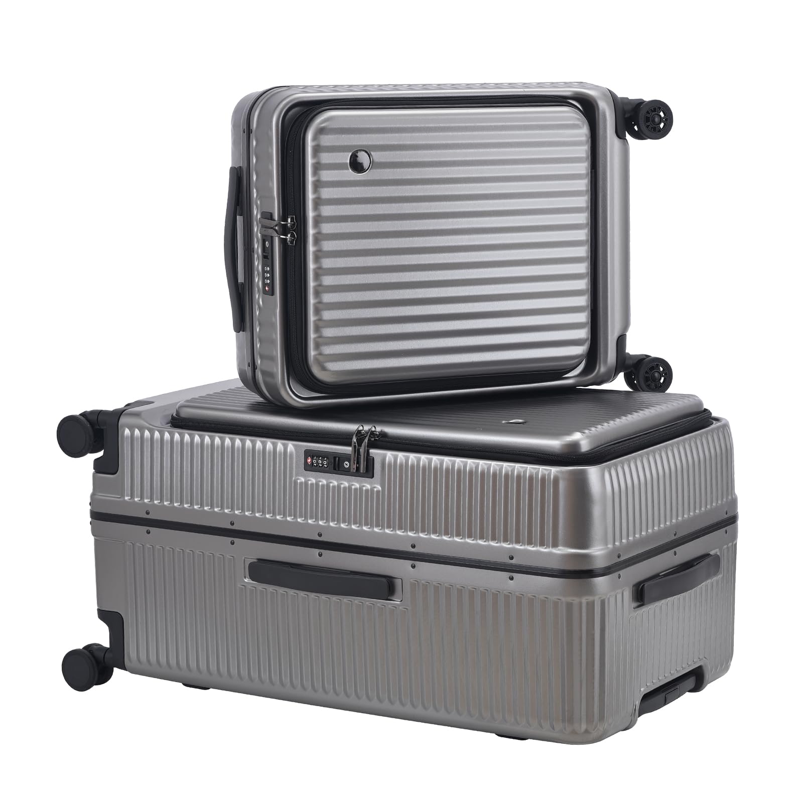 2 pieces 20/29 Aluminum Luggage Set with Side Opening, Lightweight Hardshell ABS+PC Suitcase with TSA Lock, 360° Universal Wheels & Adjustable Handle, Dark Gray