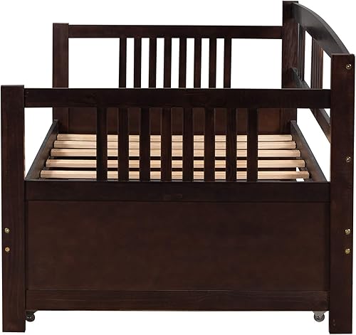Miniatura 39 de Merax Sofá cama individual con listones de madera, soporte moderno sofá cama con rieles, tamaño individual, blanco marfil Marfil blanco,Espresso