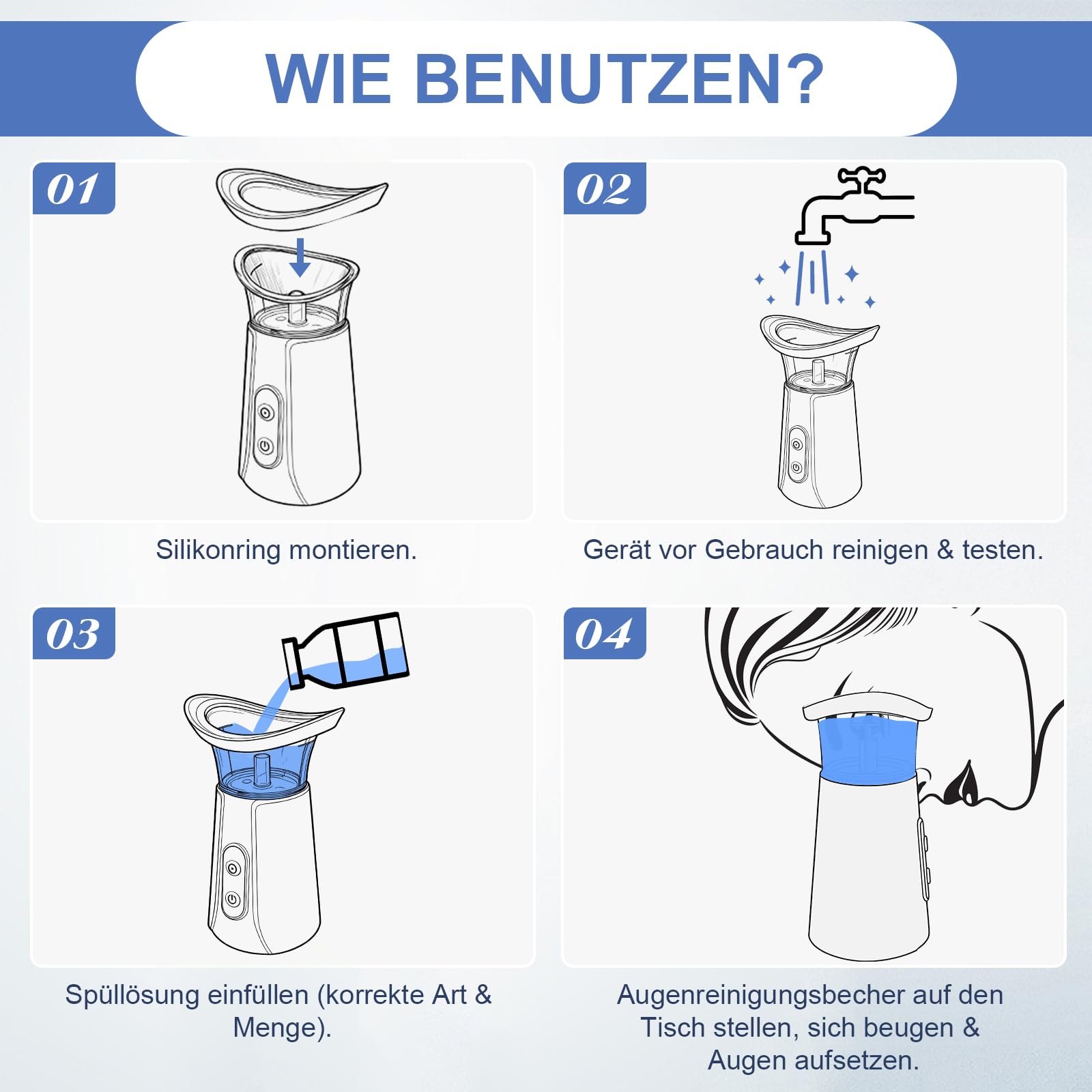 FERNIDA Elektrischer Augenspülbecher, Tragbare Augen Bade Tasse, Wiederverwendbar Augenbadewanne für Beruhigung müder Augen Sauberer Augenstaub Make up Reizstoffe, Weiß