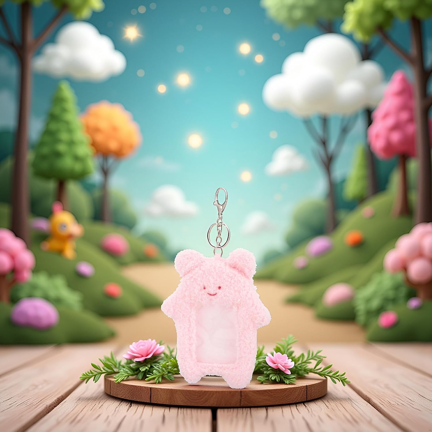1Pc Pink Cute Plush Photocard Holder with Keychain,Cute Photocard Holder,Cartoon Bear Rabbit Cat Photo Sleeve Cartoon Plush Photo Sleeve Protective Case,Photo Albums,Frames and Accessories