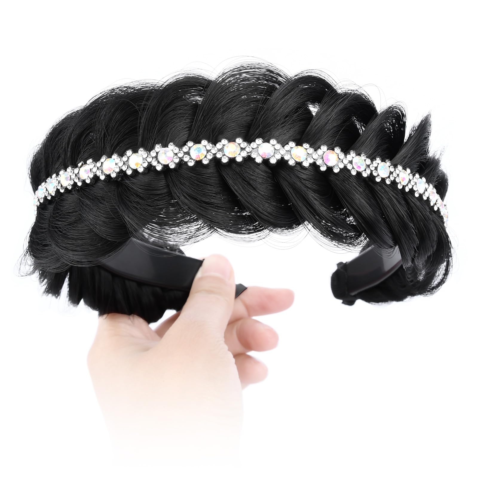 Gledola wide braid with teeth Synthetic Hair Braided Headband Hairpiece for Women (Natural Black 2 inches, Free Size) - Image 4