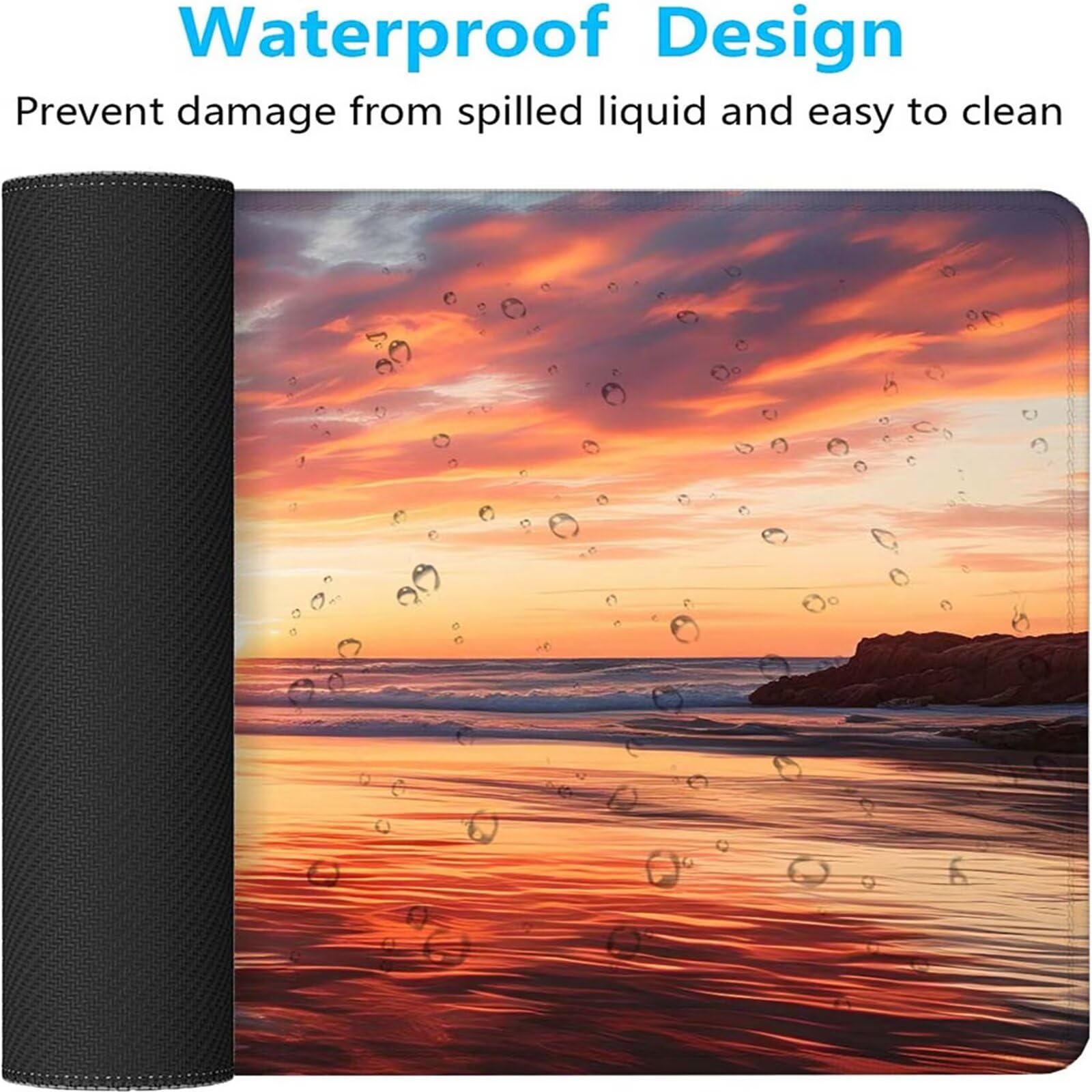 Alfombrilla Ratón Atardecer Océano Alfombrilla Ratón XXL 1400x600x3mm Mouse Pad Resiste Salpicaduras, Extendida de Gran Tamaño con Bordes Cosidos, Mejora la Precisión y la Velocidad, Duradera y-305