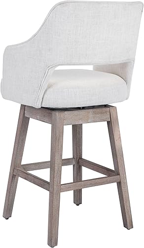 Miniatura 4 de DM Furniture Taburete de bar de 28 pulgadas con respaldo para isla de cocina, taburetes giratorios tapizados de piel sintética, patas de madera,