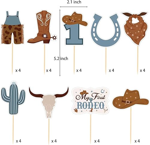 Miniatura 2 de NANAGALI My First Rodeo - Decoración para cupcakes para fiesta de cumpleaños, sin bricolaje, suministros de fiesta de cumpleaños My First Rodeo para