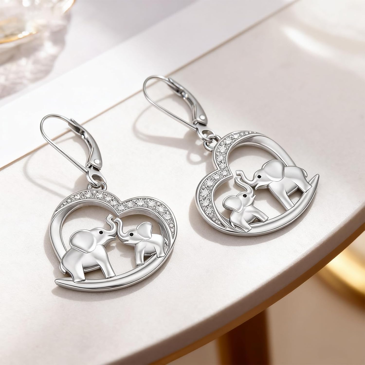 Elephant Earrings for Women Sterling Silver Elephant Earrings Dangle Heart Jewelry Mothers Valentines Day Gifts