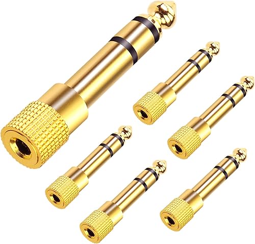 VCE Adaptador de 14 a 0.138 in, paquete de 6, conectores chapados en oro para auriculares, amplificadores y guitarras, construcción de metal de