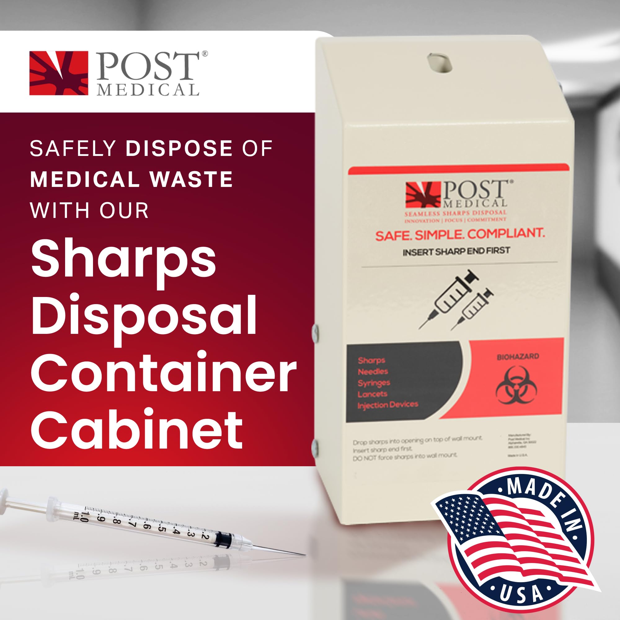 Sharps Cabinet, Sharps Smaltimento Container Stoccaggio, Sharps Container Montaggio a parete per 1 litro Post Medical Biohazard Containers, Sharps Container con Lock & Key, polvere