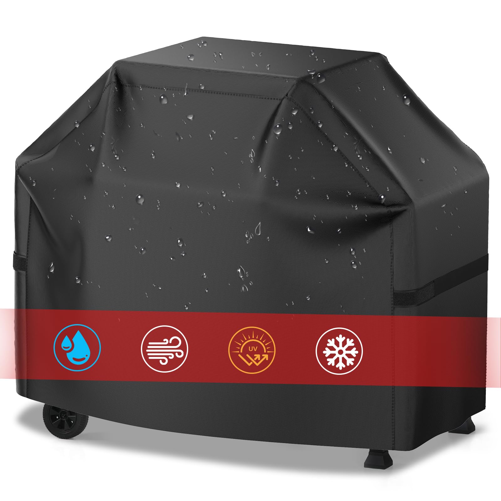 Grill Cover, 58 inch BBQ Gas Grill Cover for Outdoor Grill, Waterproof, Anti-UV, Rip-Proof, Fade Resistant Material, Barbecue Cover with Hook-and-Loop Straps & Adjustable Hem Draws image 4