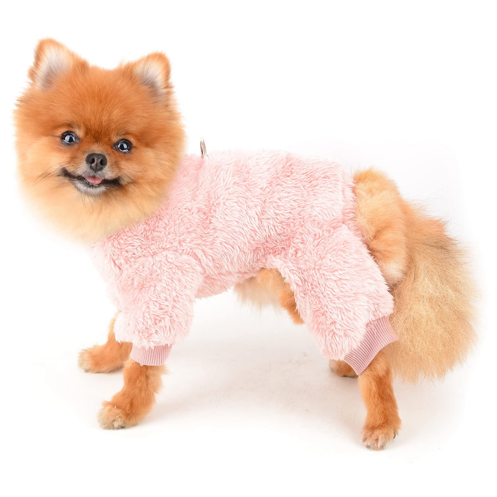 SMALLLEE_LUCKY_STORE Pet Thick Sherpa Fleece Pajamas Pjs Jammies with D-Ring for Small Dogs Cats Boy Girl Puppy Sweater Jumpsuit Soft Coat Yorkie Chihuahua Warm Winter Clothes,Pink,XXL