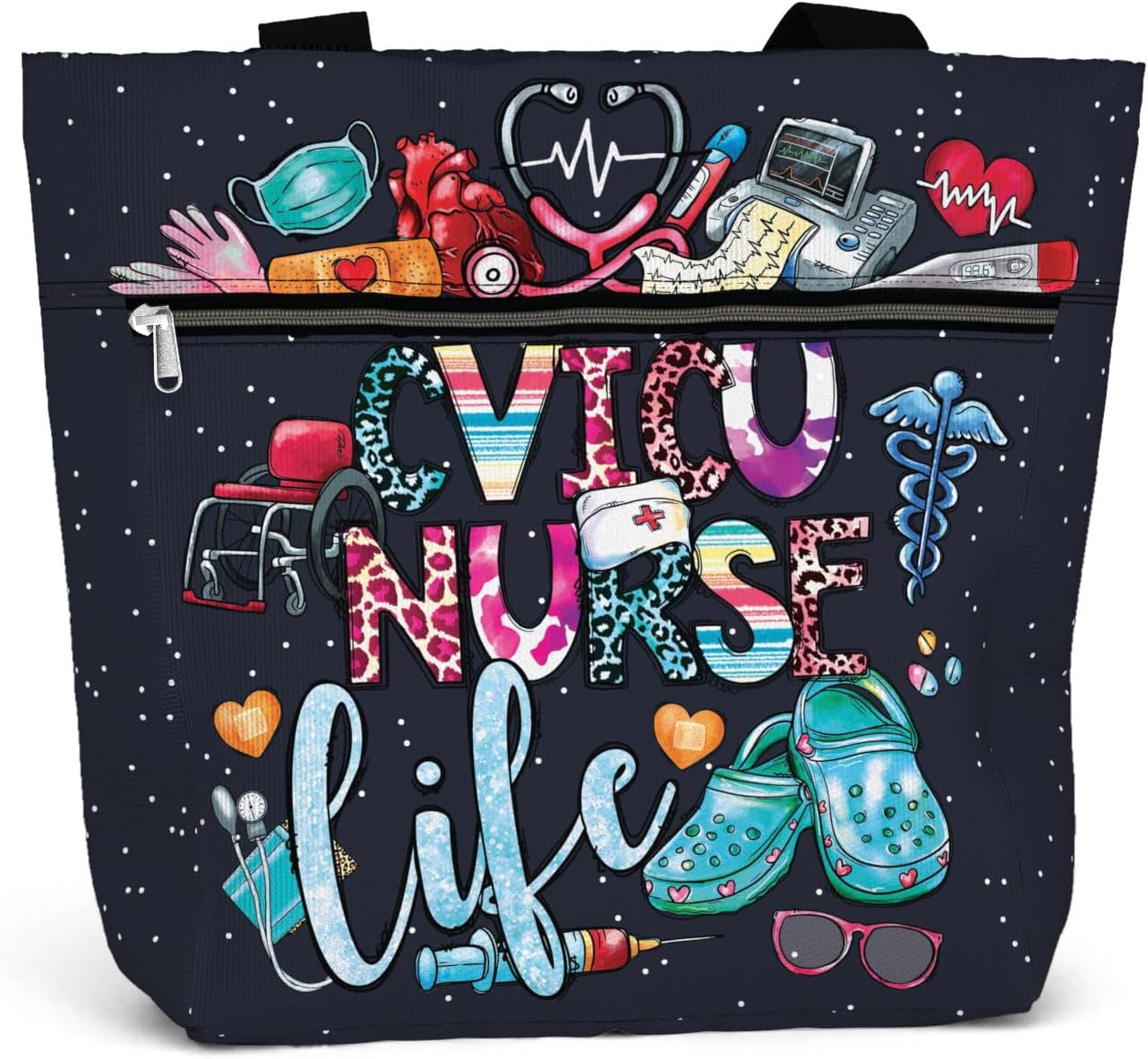 84hoods Large Waterproof Tote Bag with Pockets and Zipper for Work. Gift for Nurse. Shoulder Bag for Women.