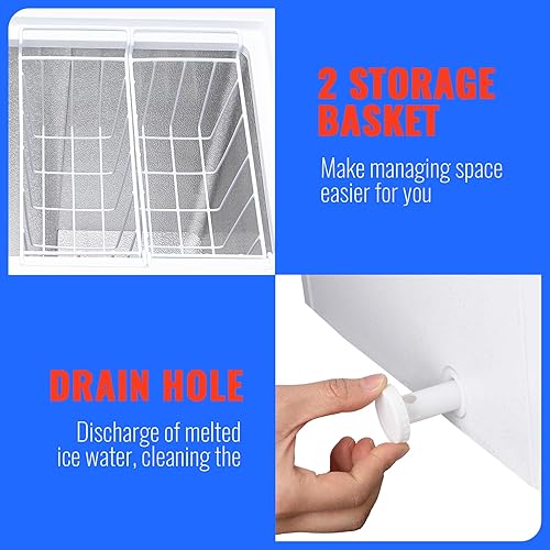 Miniatura 6 de DEMULLER Congelador compacto de puerta abierta con cesta de almacenamiento extraíble para el hogar, cocina, garaje, color blanco