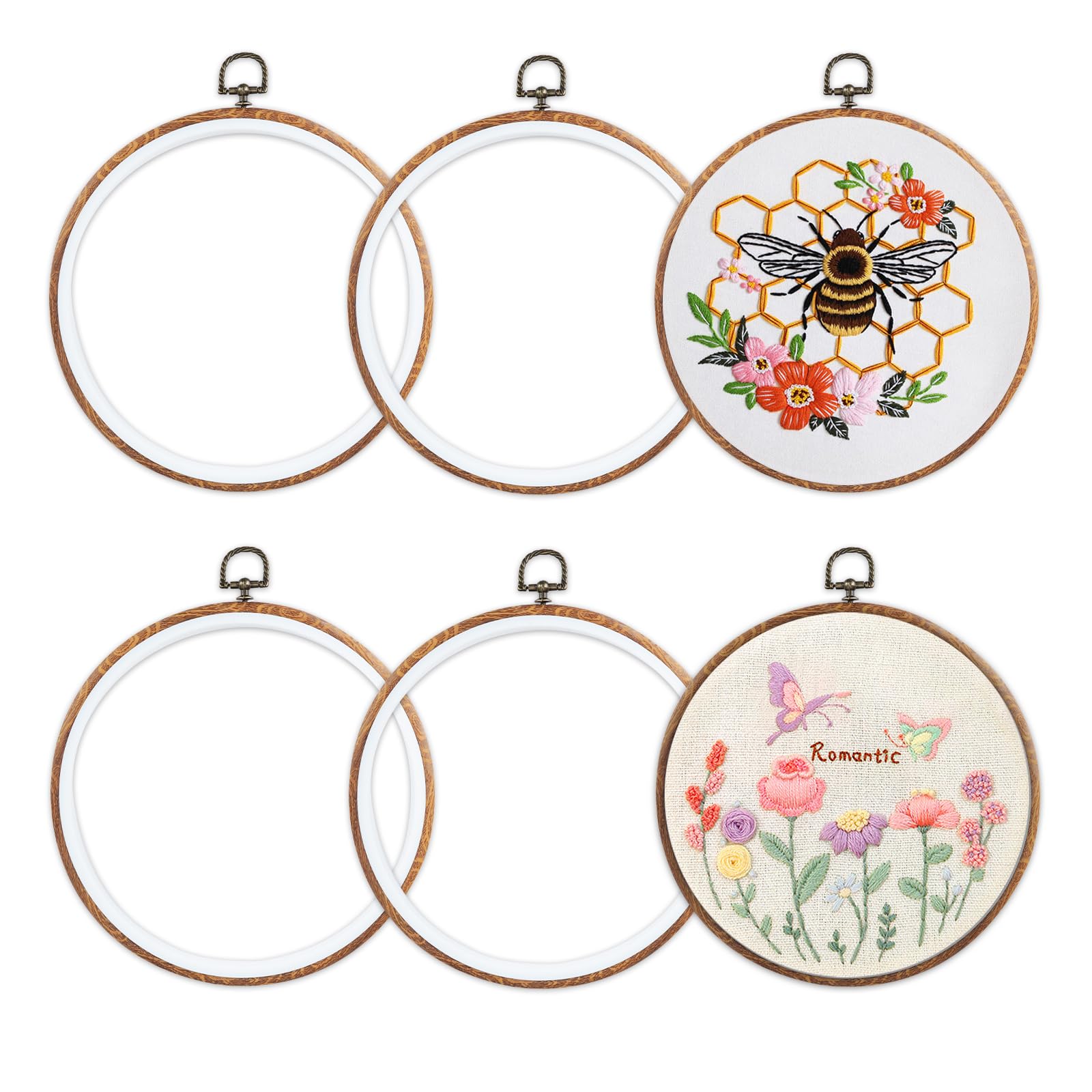 6 Pieces 8 inch Embroidery Hoop Frame, Imitated Wood Embroidery Display