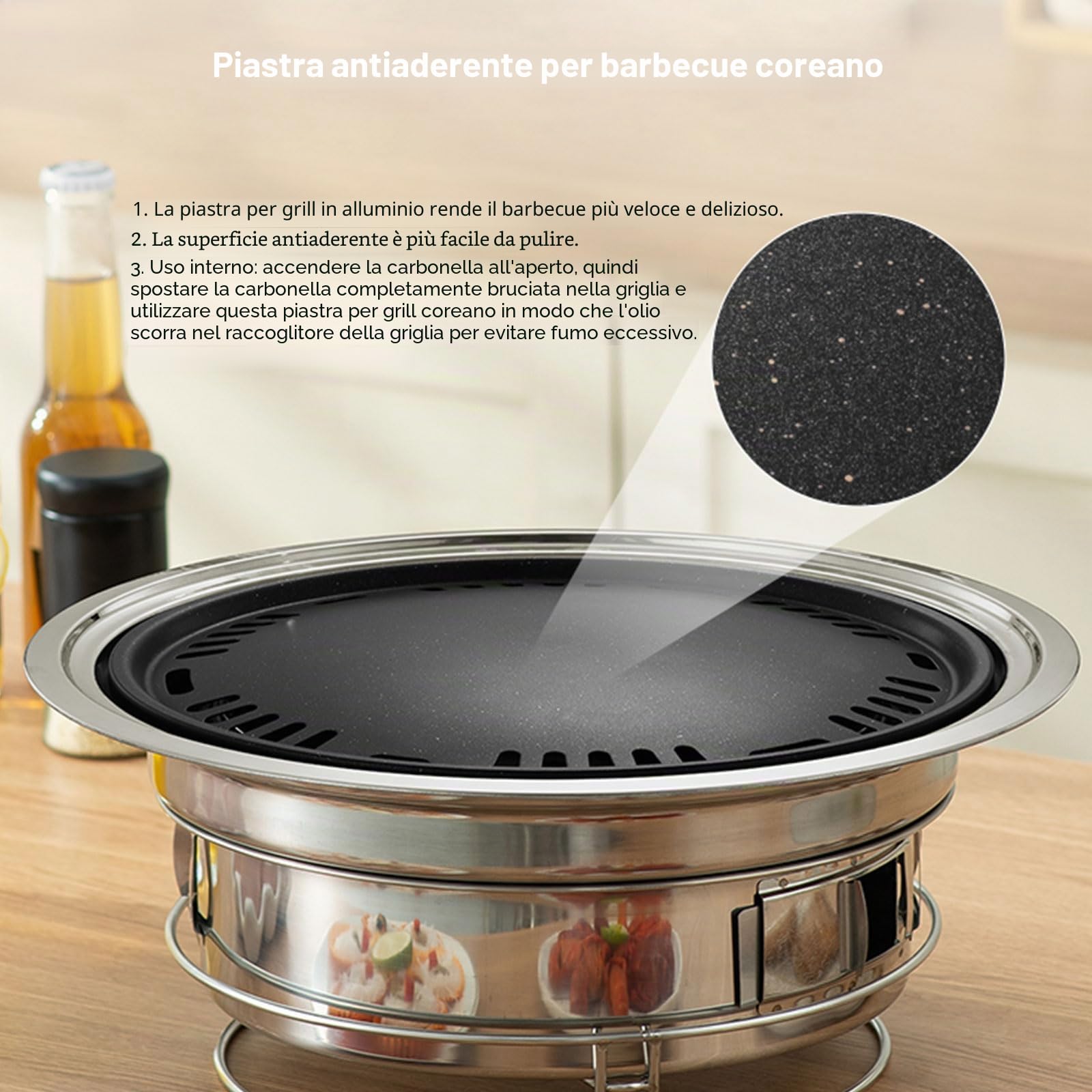 Barbecue coreano a carbone di legno, piccolo barbecue a carbone di 35,7 cm, barbecue portatile in acciaio inossidabile, griglia da tavolo Kbbq per esterni e interni, per campeggio