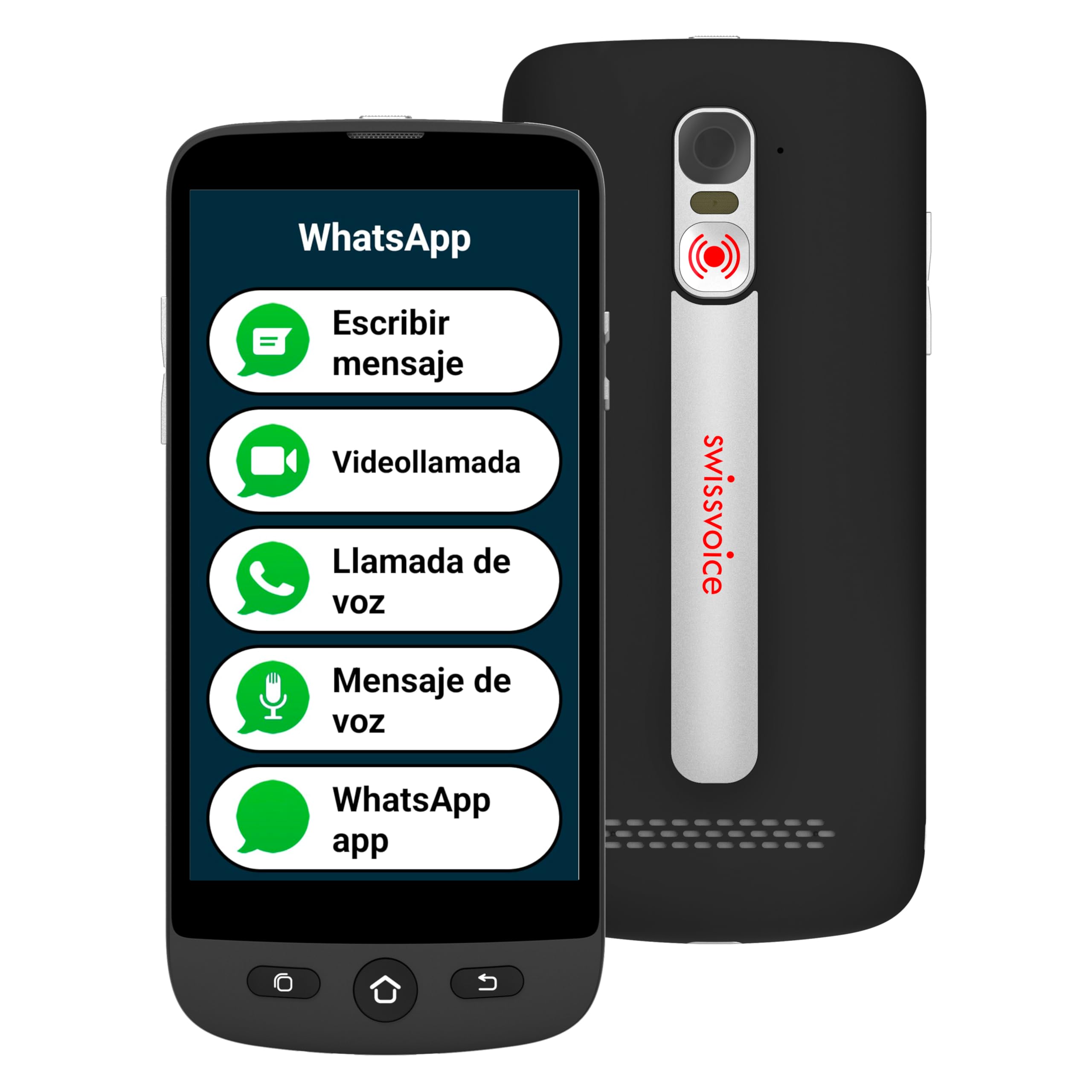 swissvoice S510-C 4G Smartphone para Personas Mayores Que utilizan el teléfono principalmente en casa - Teléfono móvil fácil de Usar con Teclas Grandes, Base de Carga y Correa para el Cuello