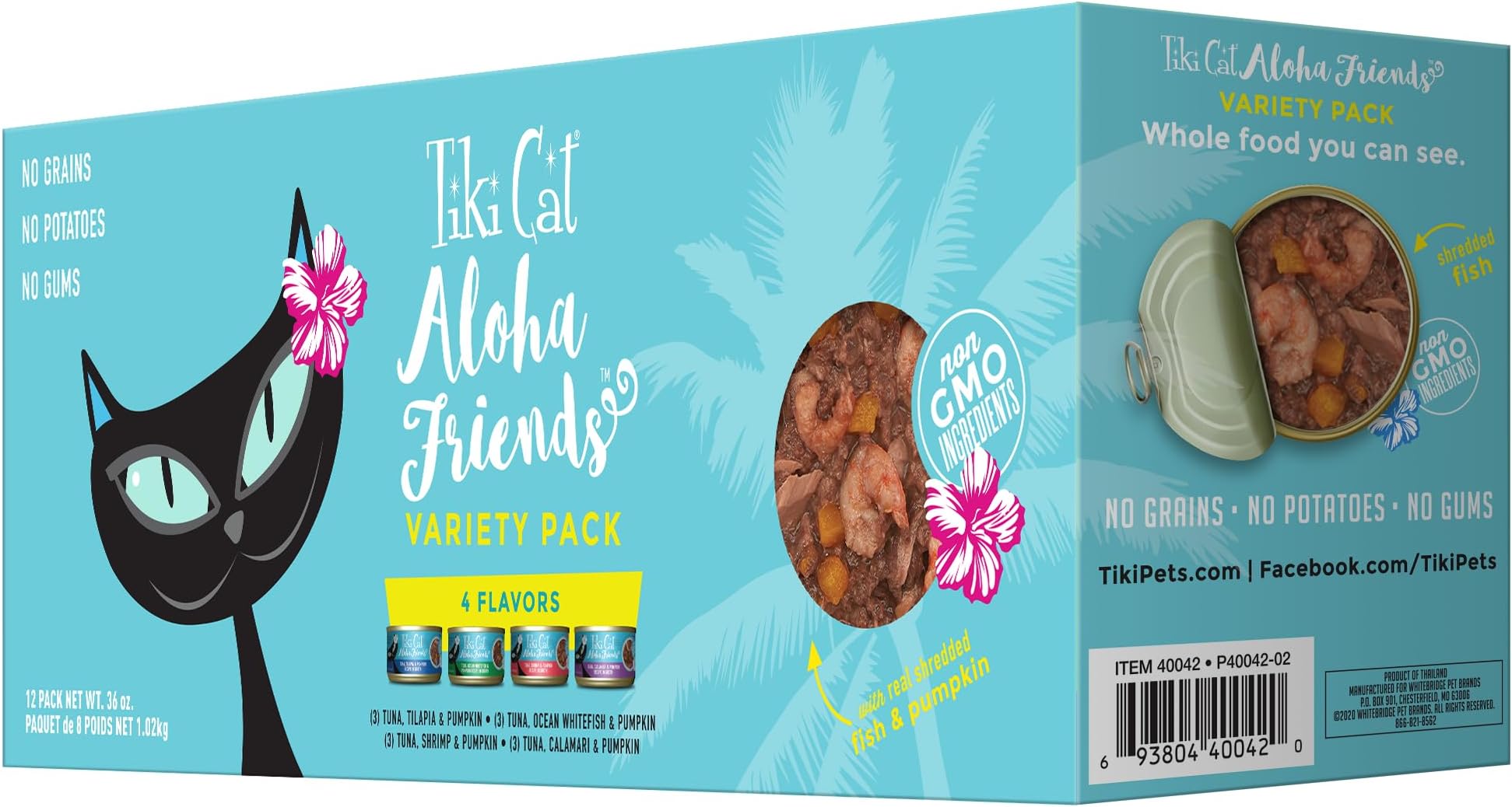 Cat Aloha Friends Grain-Free, Low-Carbohydrate Wet Food with Flaked Tuna for Adult Cats & Kittens, Variety Pack 3 oz. (12 cans)