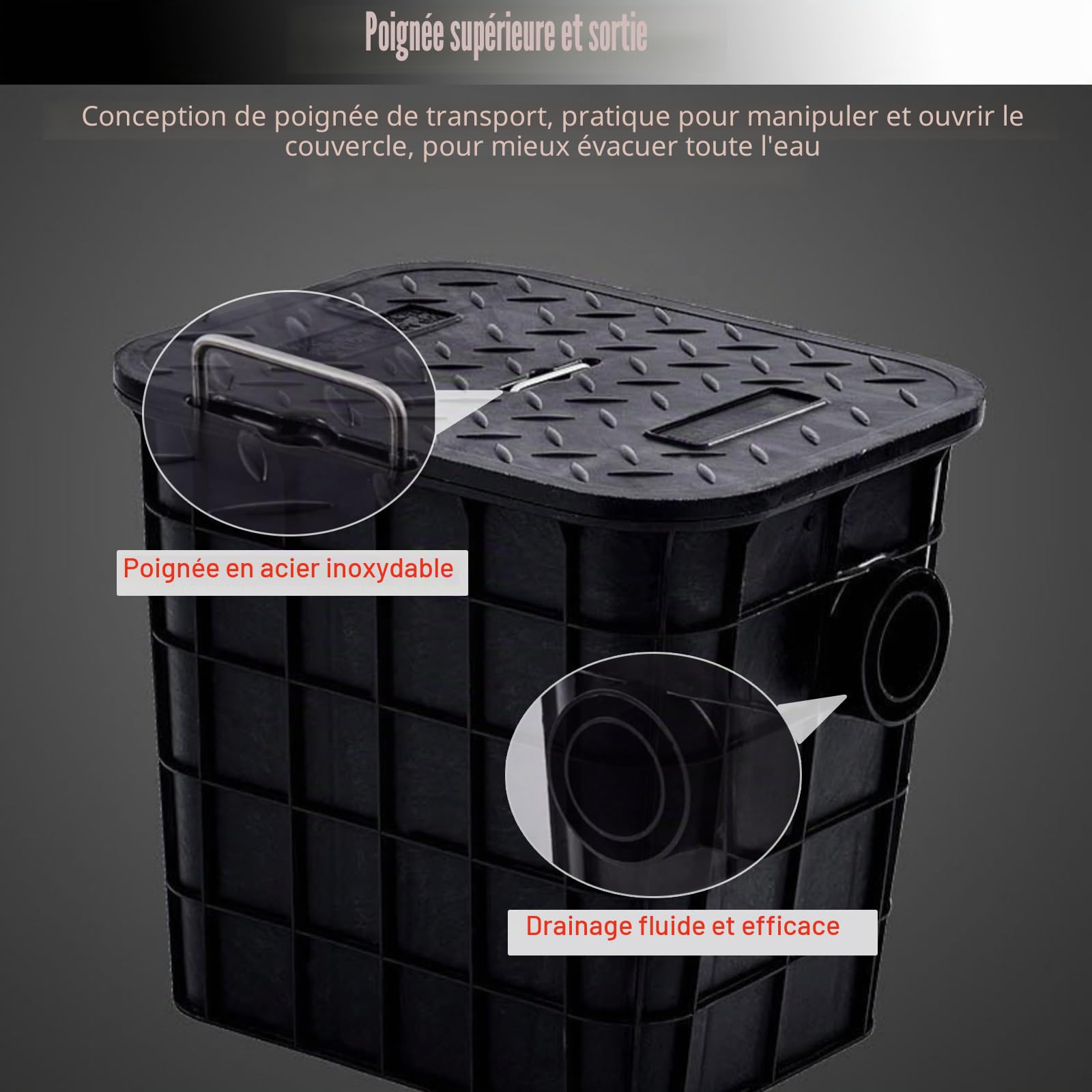 bac à graisse Intercepteur de graisse en plastique noir 30 lb, séparateur d'eau d'huile usée pour café-restaurant, école, restaurant, snack-bars, nettoyeur de piège à graisse, facile à installer – san