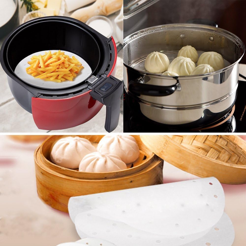 100pcs Air Fryer Liners, Vancens 9 inch Bamboo Steamer Liners, Premium Perforated Parchment Paper Sheets, Non-stick Basket Mat, Perfect for 5.3 & 5.8 QT Air Fryers/ Steaming/ Baking/ Cooking: Home & Kitchen