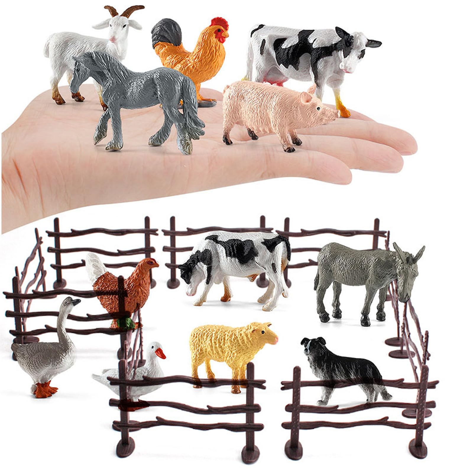 DAVBNM Farm Animals Set, Realistic Animal Figures Toys and Assemble Fence, Educational Playset Toy for 7-14 Year Old Kids - Image 2