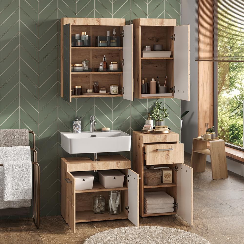 Vicco Badschrank Luna, Eiche Wotan, 37 x 77 cm, zur Wandmontage, kombinierbar mit weiteren Luna Möbeln