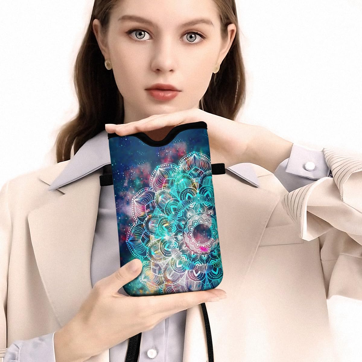 Custodia universale per telefono con 2 tasche interne, antiurto e resistente all'acqua, in neoprene con tracolla da 19,6 x 10,9 cm, custodia protettiva per cellulare, motivo mandala nebulosa