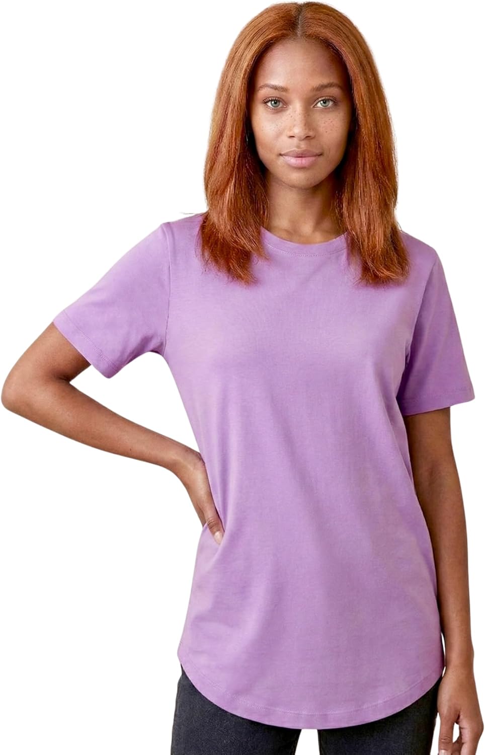 MON CHOU Women’s 100% Organic Peruvian Pima Cotton Crew Neck T-Shirt Relaxed Fit Short Sleeve Curved Hem Everyday Loungewear