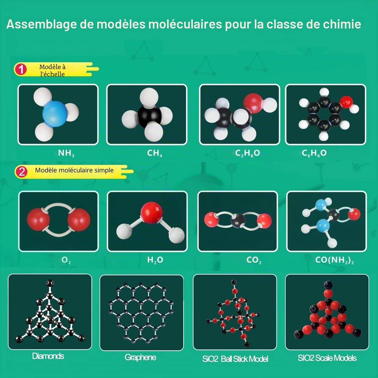 818 Pièces Kit de Modèle Moléculaire de Chimie,Modèle Moléculaire de Chimie Kit,Kit de Molécules Organiques pour Enseignants Étudiants Scientifiques Classe de Chimie