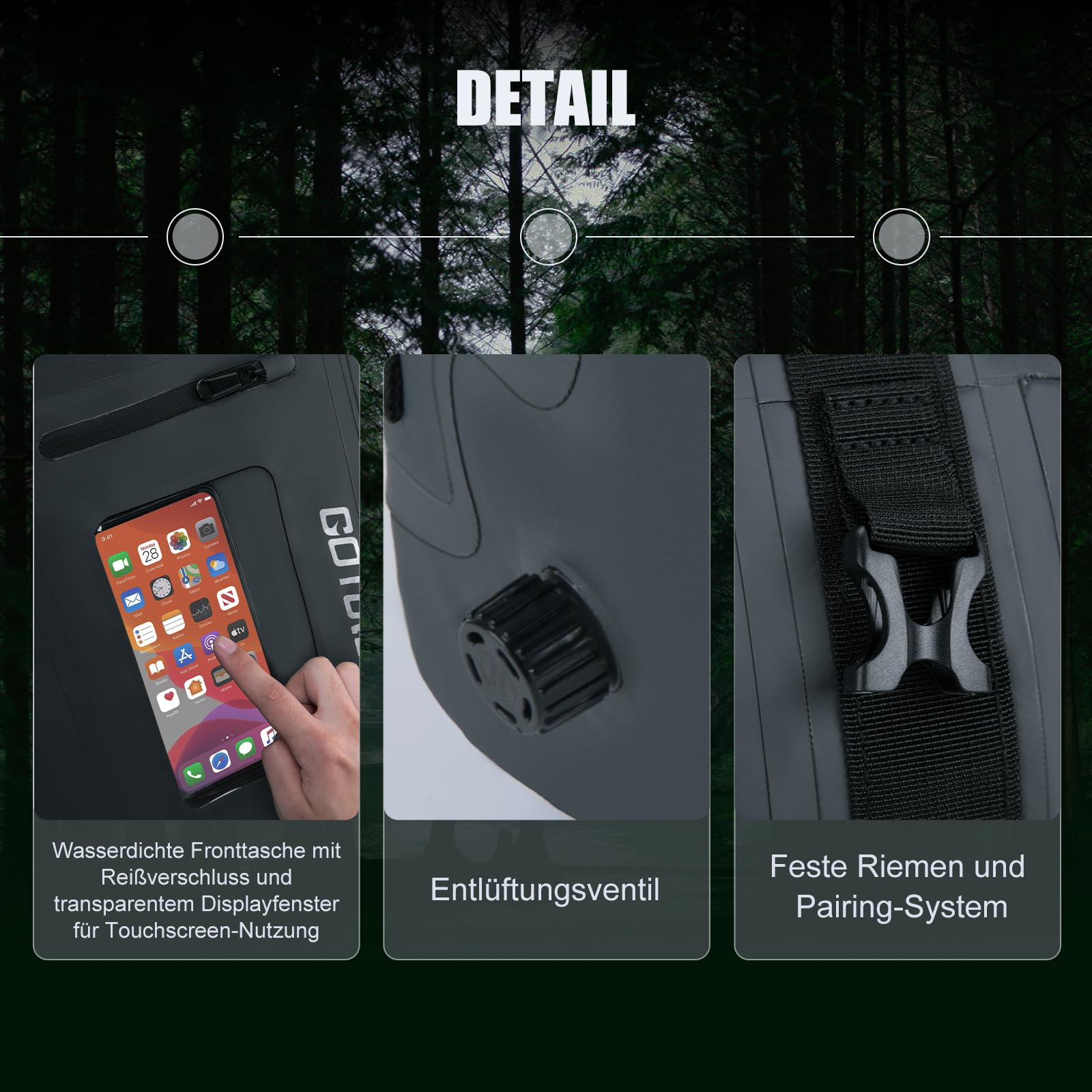 Goture Motorrad-Trockentasche – 45 l wasserdichte Reise- und Gepäck-Hecktasche, Satteltasche mit transparenter Tasche, Rolltop-Verschluss, Schultergurten, Reflektorstreifen und Netztasche