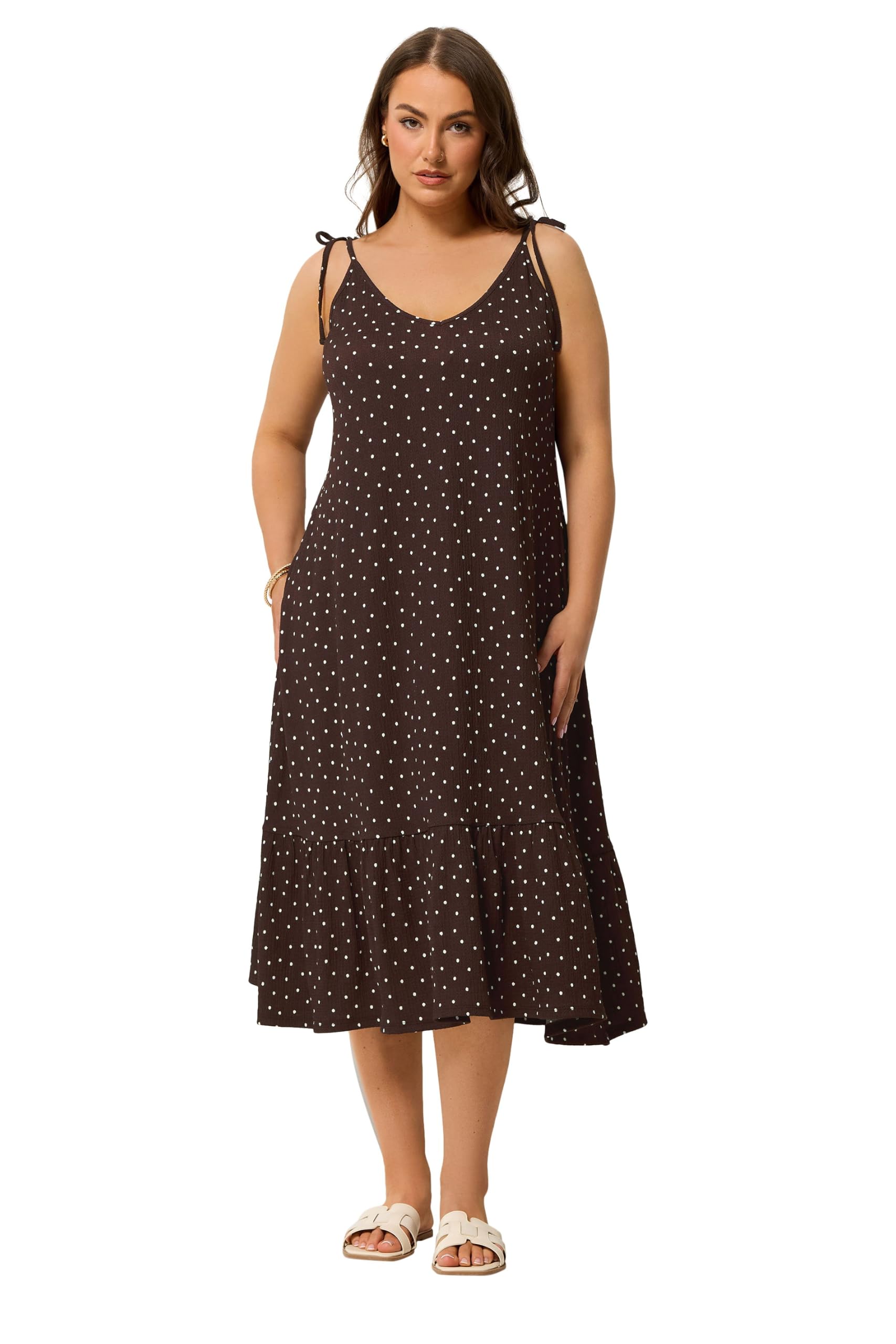 Yours Women's Chocolate Polka Dot Tiered Midi Dress In Size 20