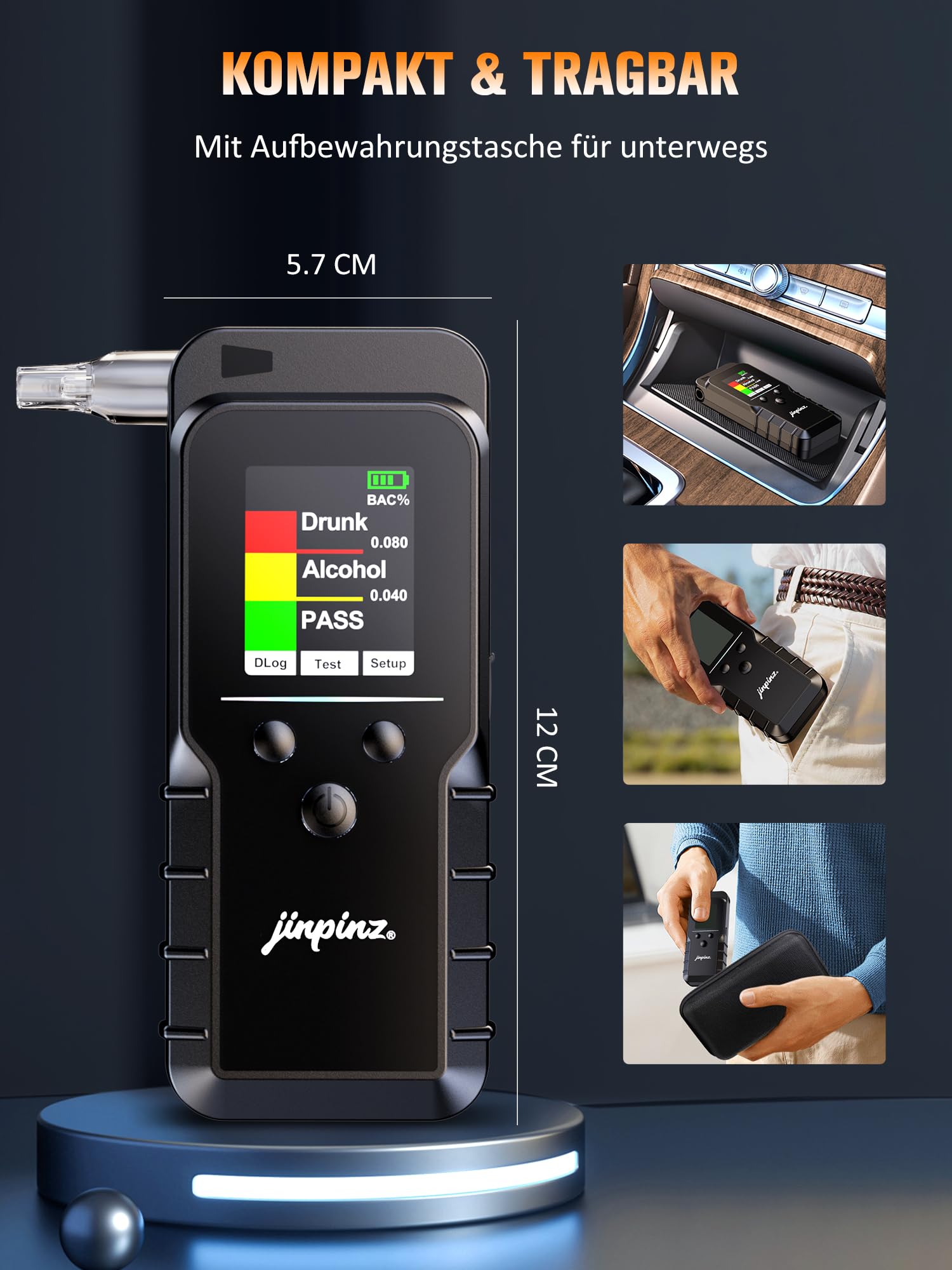 Alkoholtester mit elektrochemischem Sensor, hochpräziser digitaler Alkoholmessgerät USB-C Ladefunktion, Alkotester