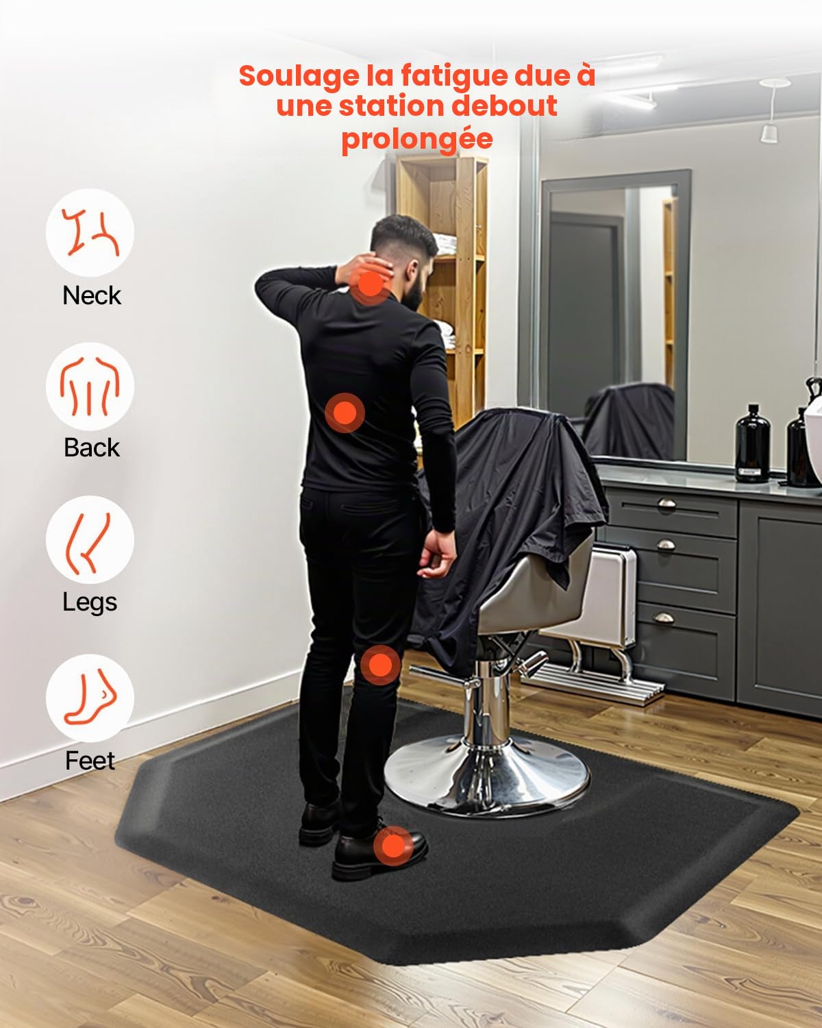 VEVOR Tapis de Chaise de Salon Coiffure, 1225x1505x13 mm, Tapis de Sol Salon Coiffeur Anti-Fatigue pour Base de Chaise Circulaire, Surface en PVC, Facile à Nettoyer, Bords Biseautés Anti-trébuchement