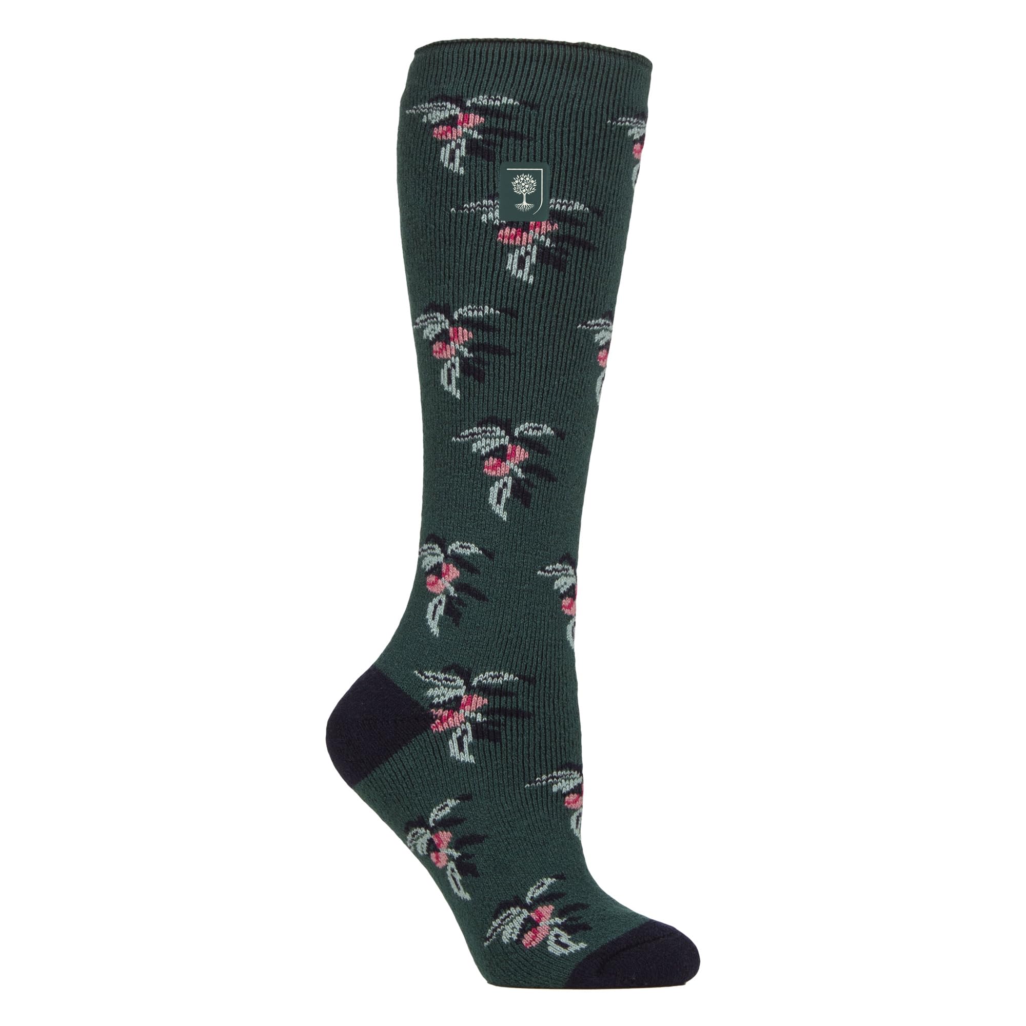 HEAT HOLDERS Long Wellington Boots Socks For Women Lite | Cute Floral Patterned Thermal Welly Socks (4-8, Fruit/Teal)