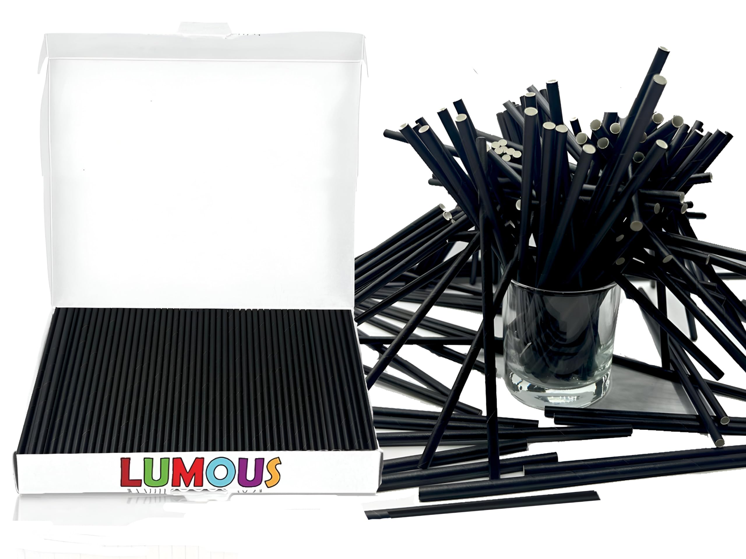JANNGII Paper Straws 150 Pack Paper Drinking Straws Bio-Degradable Drinking Paper Straws Wedding Party, Party Straws, Restaurant, Juice Drinking Straws (150 Pcs Black)