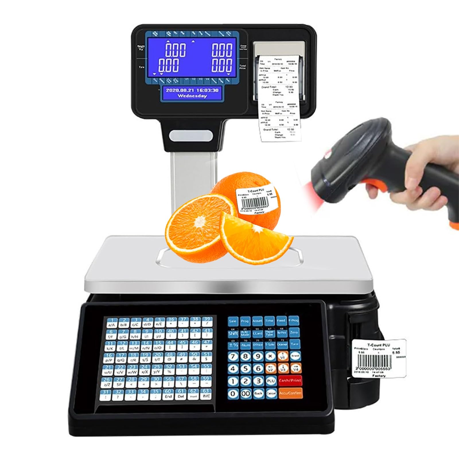 YXZYFPP Commercial Dual Display Label Printing Scale with Pole Display & Fast Label Printer for Supermarkets - Accurate Weight Measurement & Quick Printing Solution (Spanish B)